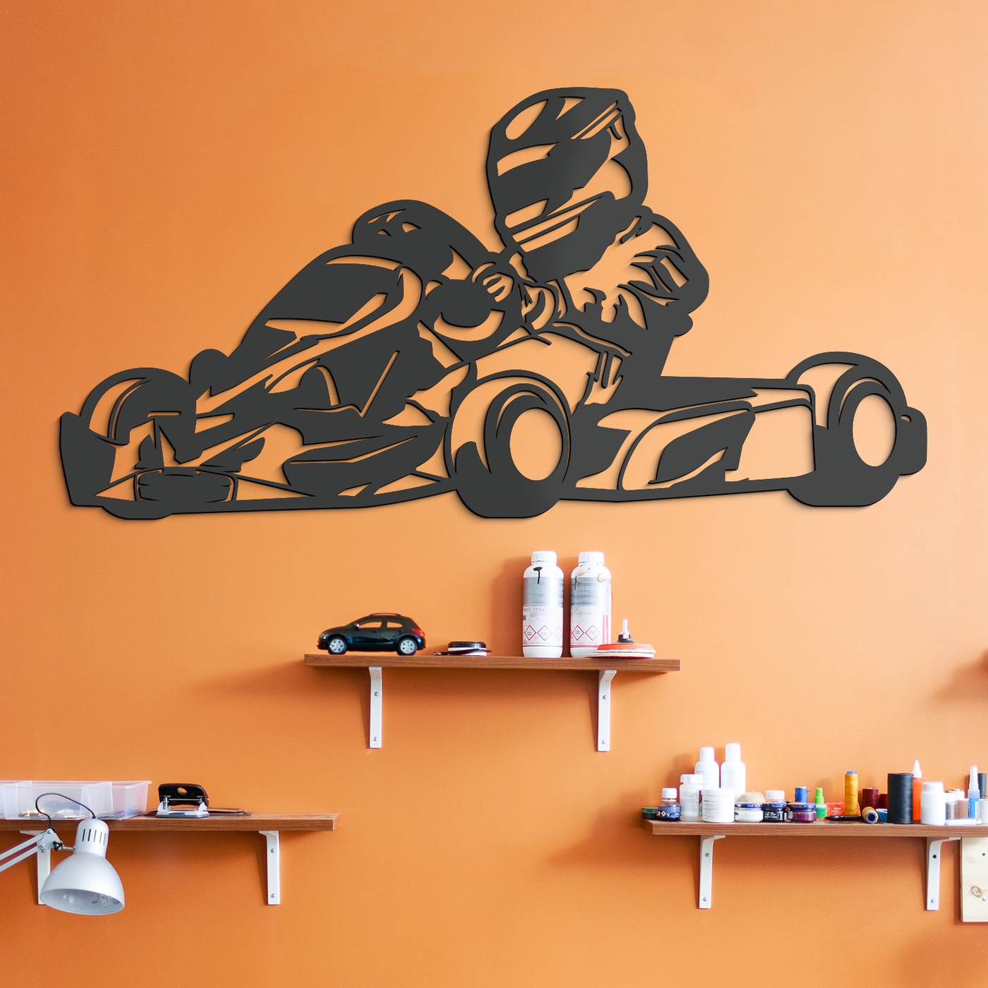 Drevený obraz - Motokára s číslom na mieru | Antracitovo-šedá