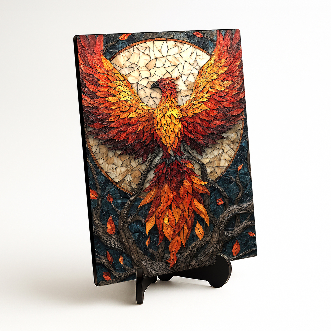 Mozaikový obraz na dreve - Vitrážny fénix