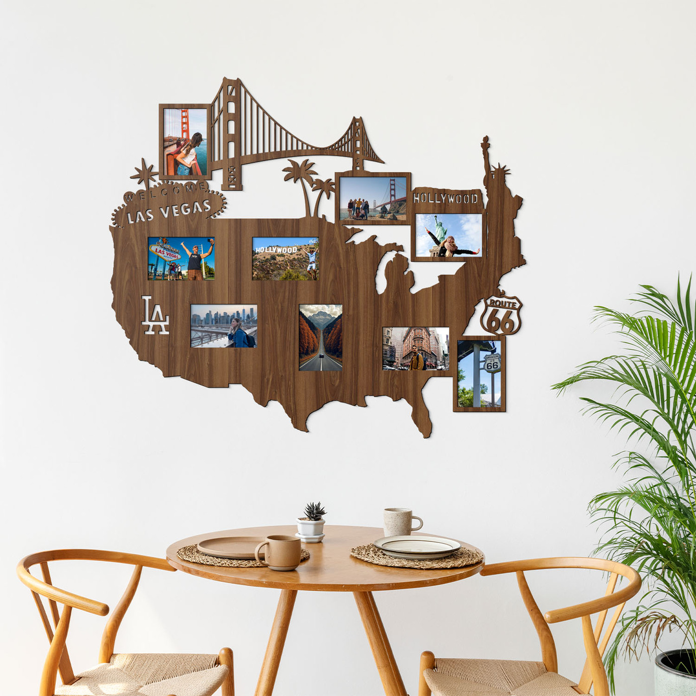 Wooden wall photo frame - Map of the USA | Walnut