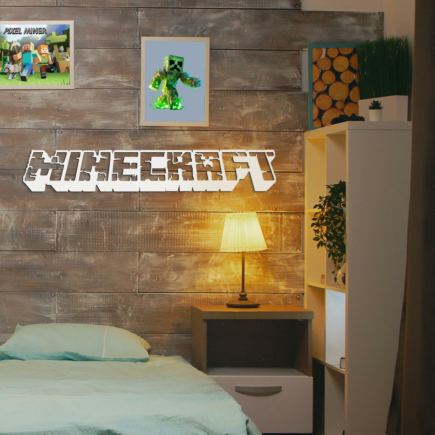 Dřevěný obraz - Logo Minecraft | Bílá