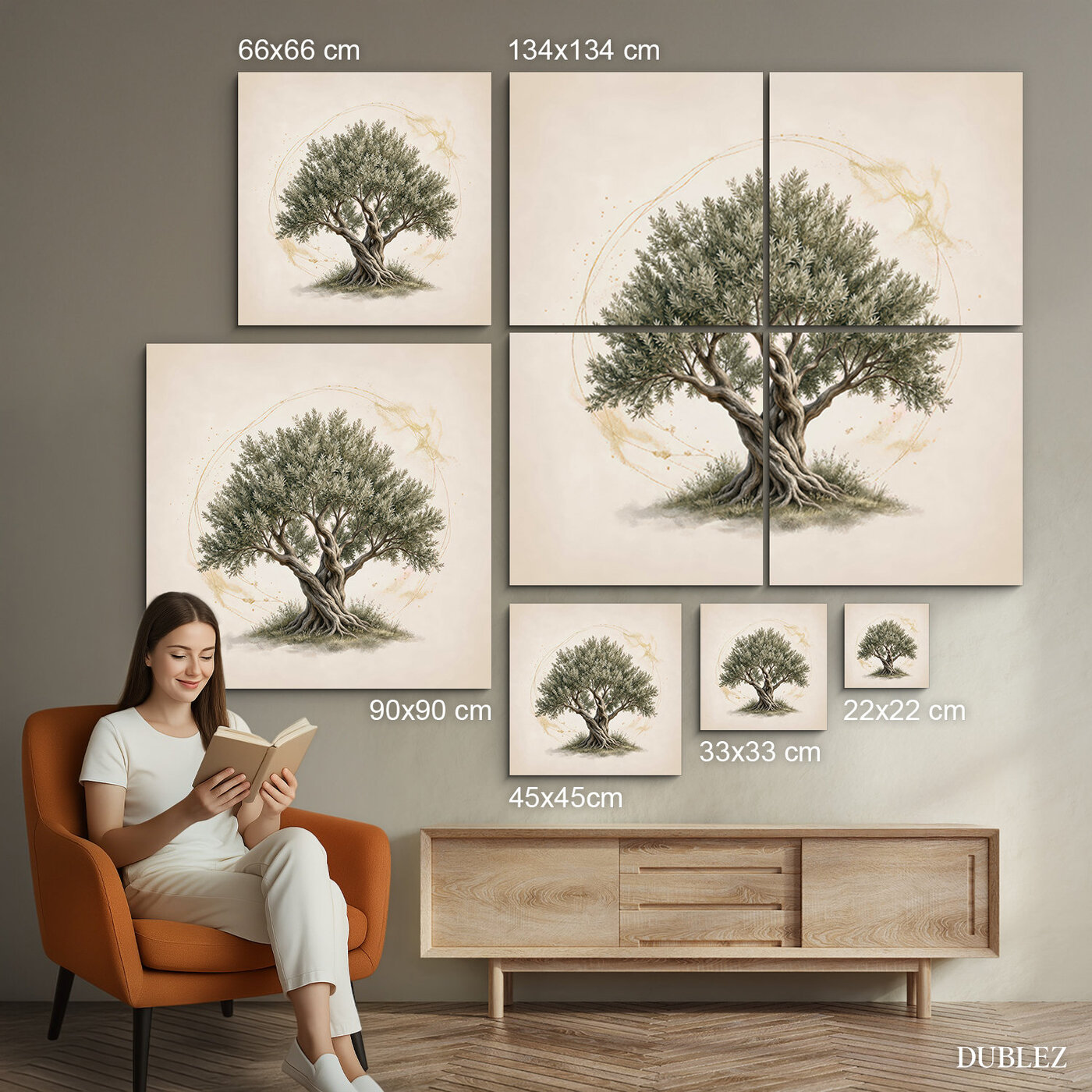 Obraz - Olivovník so zlatým kruhom | 134x134 cm