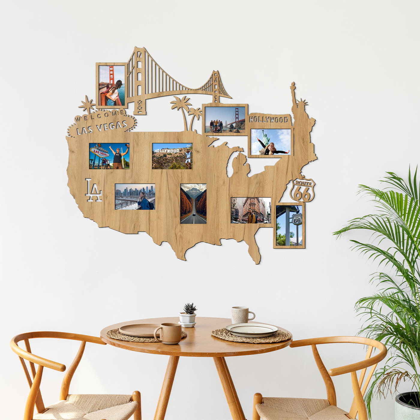 Wooden wall photo frame - Map of the USA | Gold Craft Oak