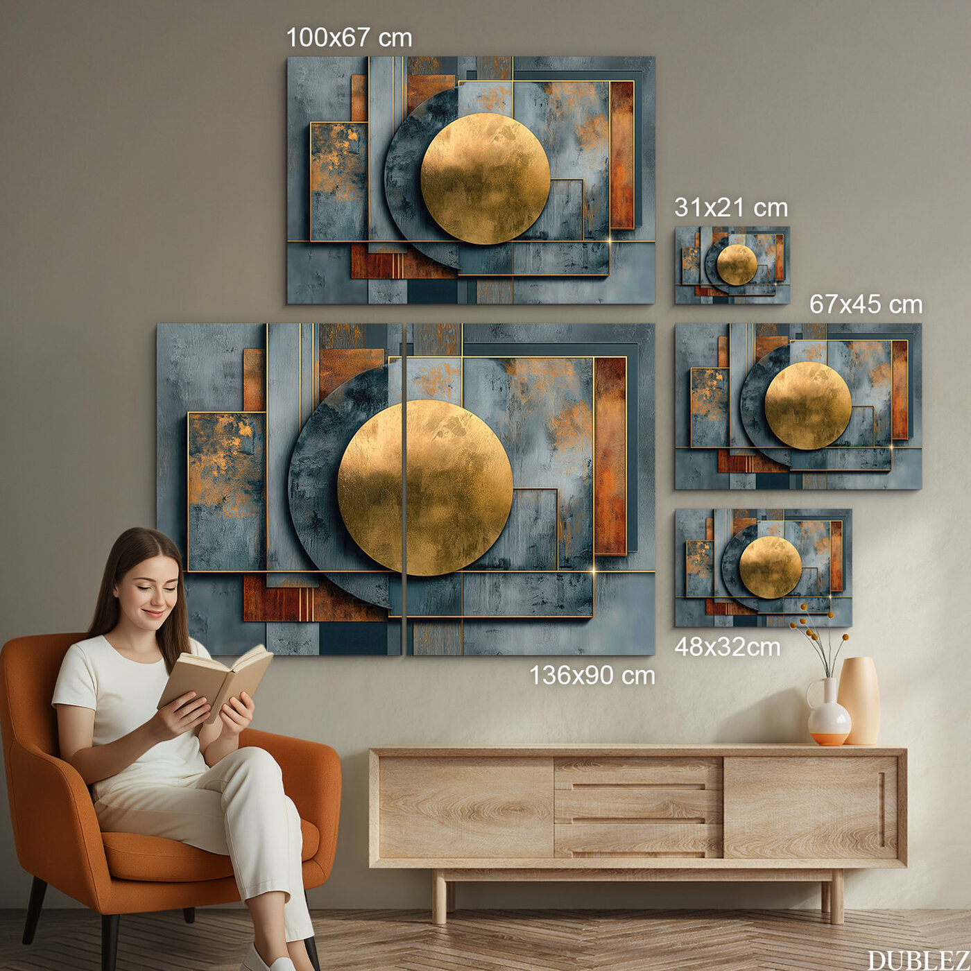 Drevený obraz - Industriálna abstraktná sféra