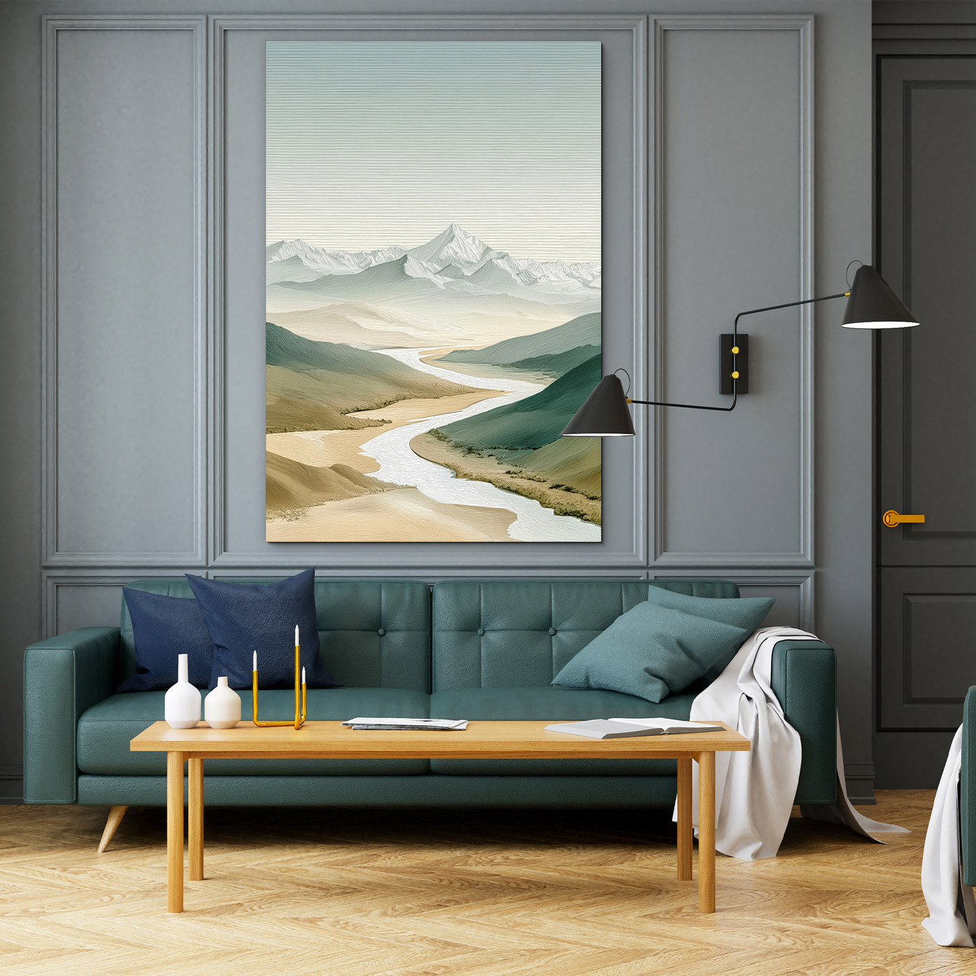 Moderní obraz hor a řeky - Klid krajiny