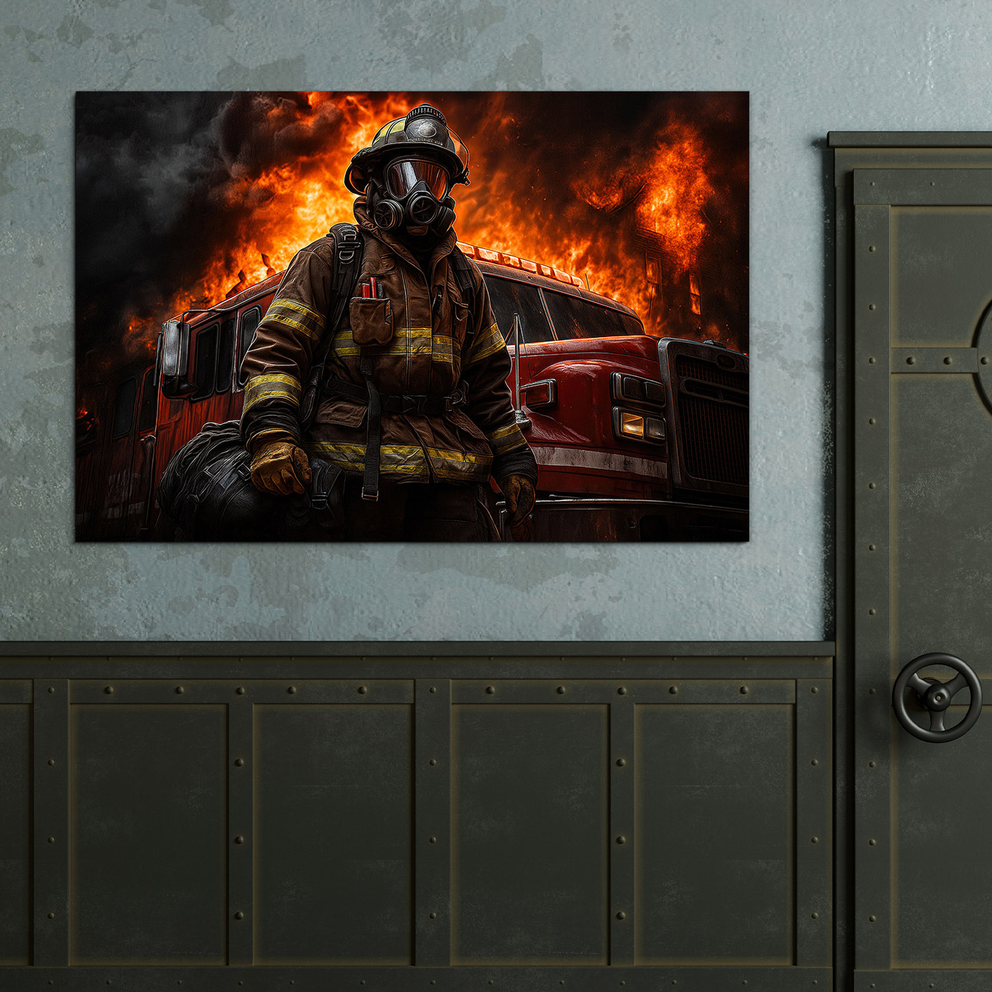 Drevený obraz - Hasič