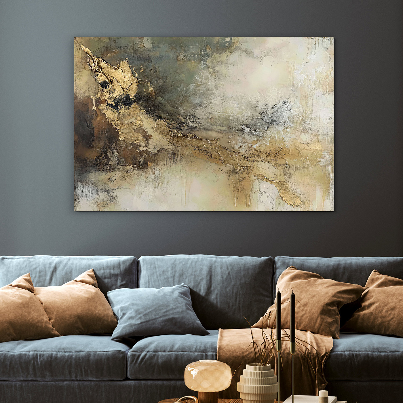 Abstraktný obraz na dreve - Zlatá elegancia