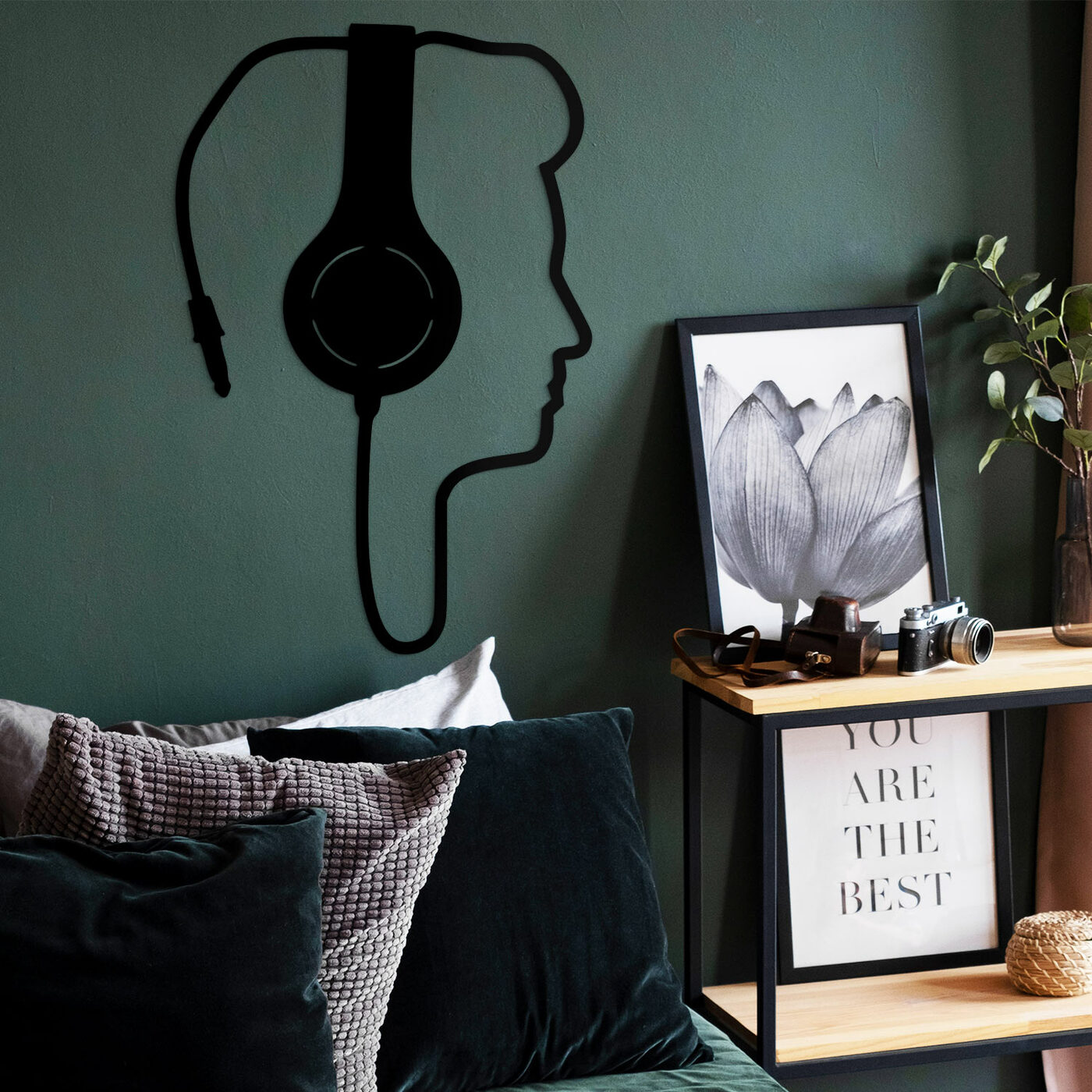 Wooden Wall Art of Music - Man with Headphones | Black