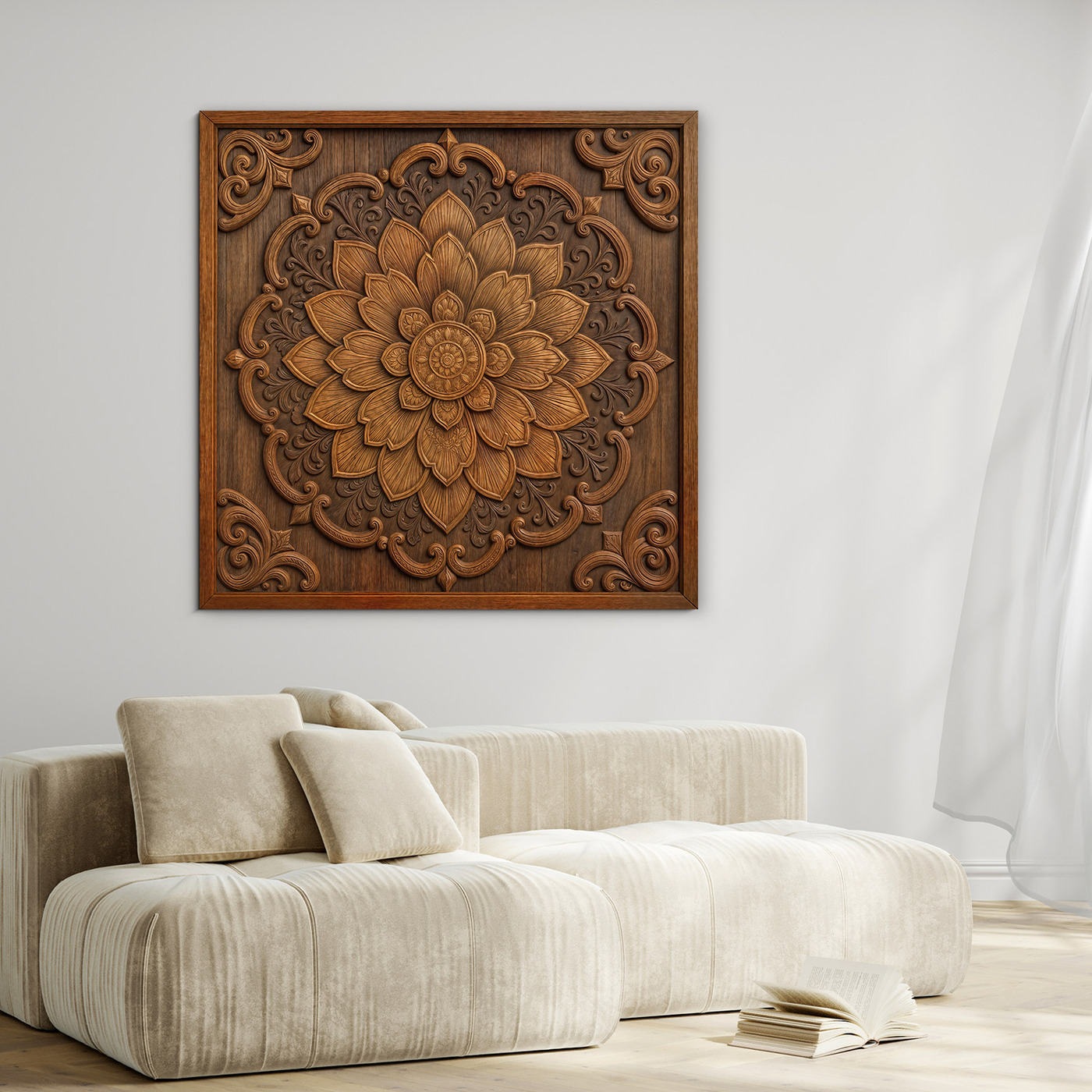 Drevený obraz na stenu - Orientálny kvet v mandale
