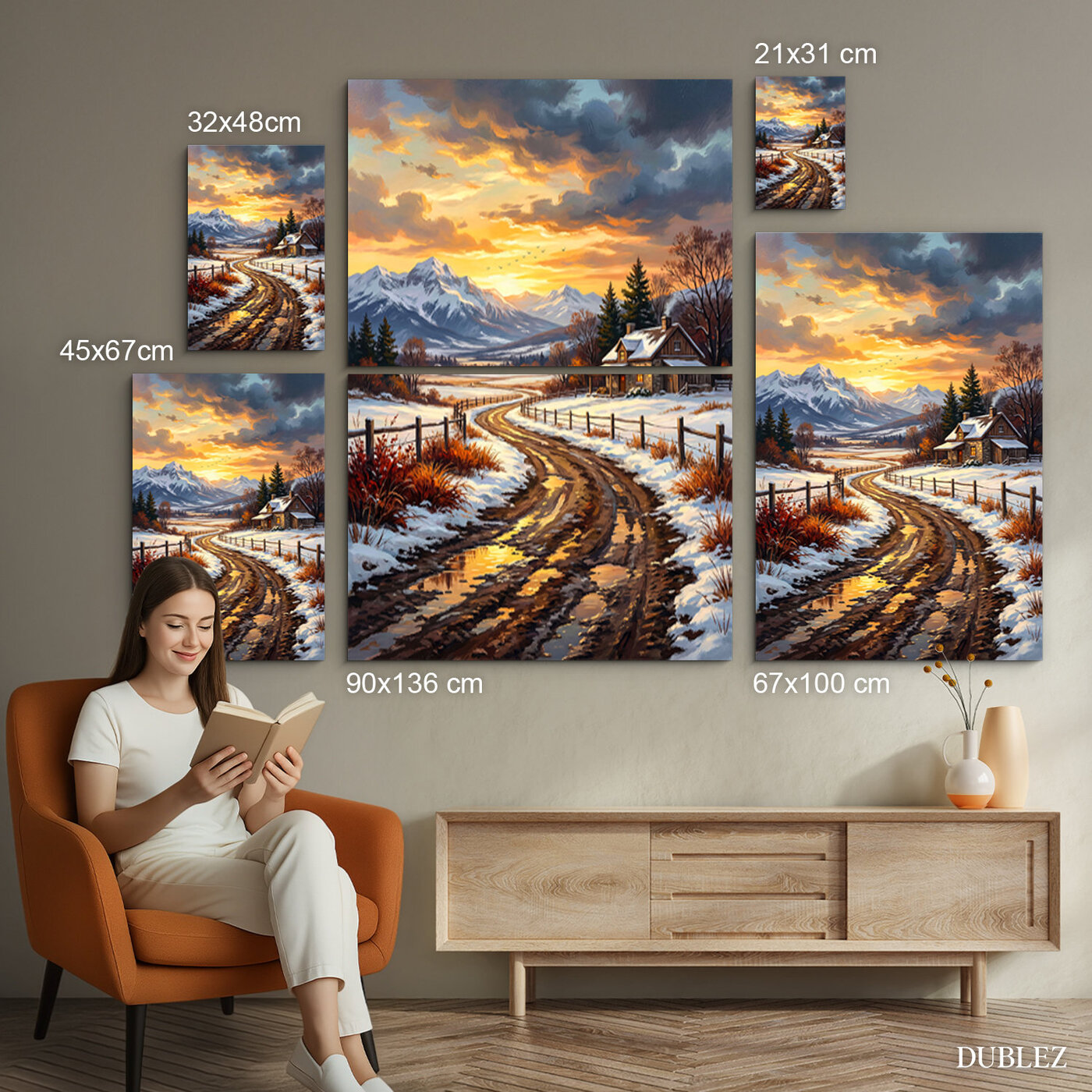 Drevený obraz - Horská chata v snehu