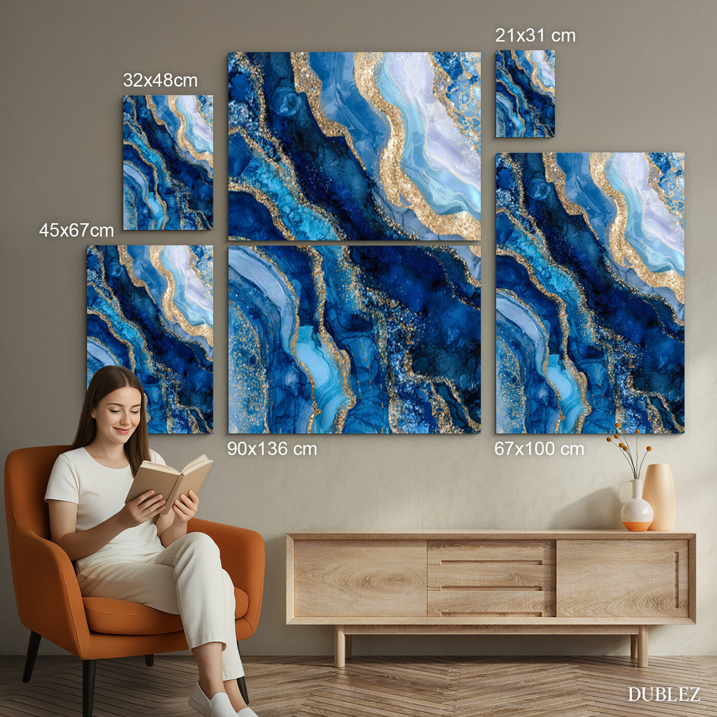 Imitation of marble painting - Blue agate | 90x136 cm