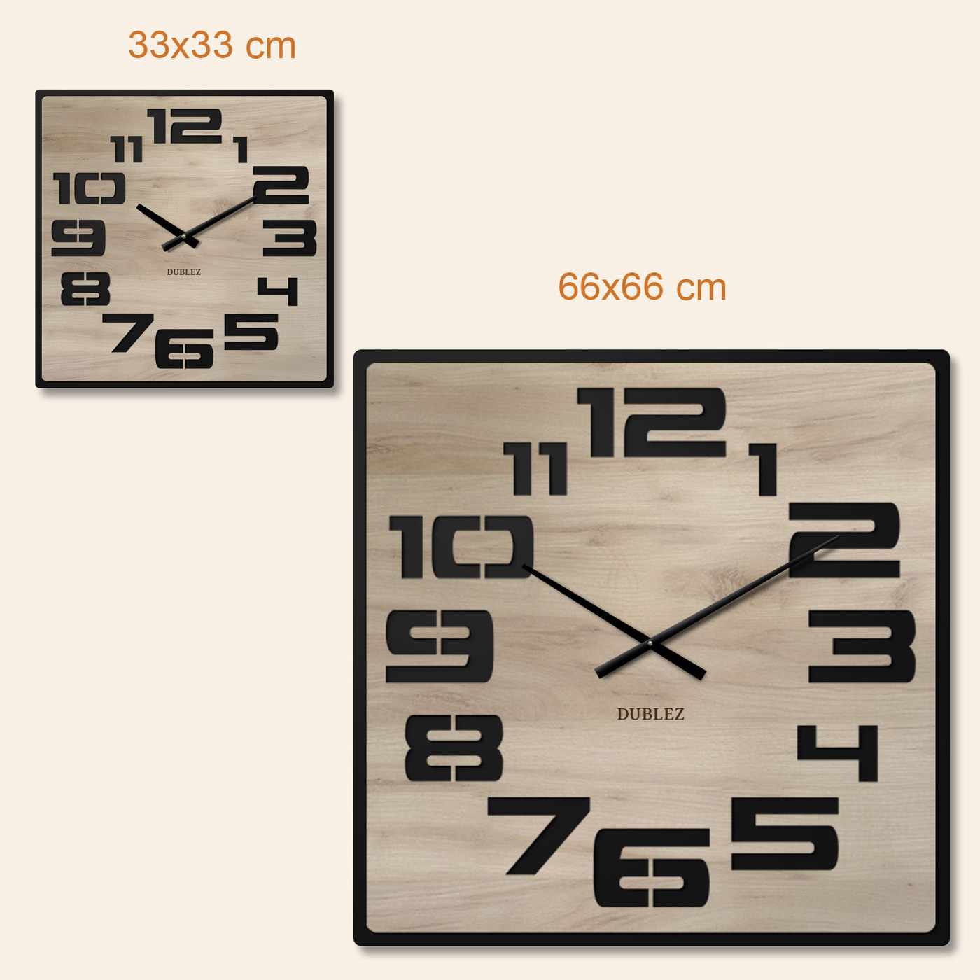 Square clock with large numbers - Noir Number | 66x66 cm