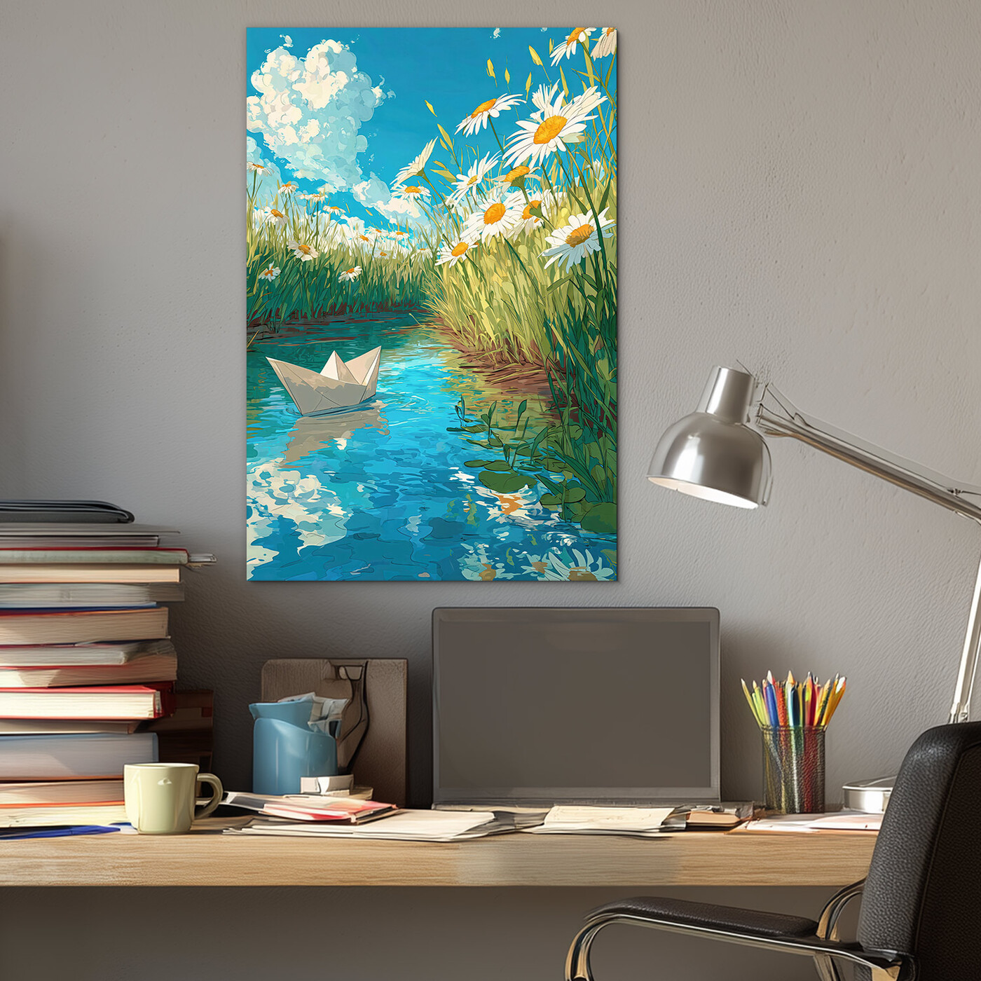 Barevný obraz - Papírová loďka na potoku