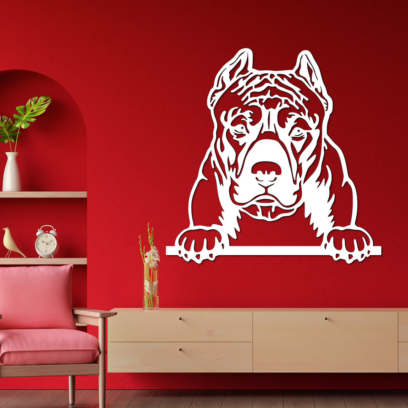 3D Wooden Wall Art - Pitbull | White
