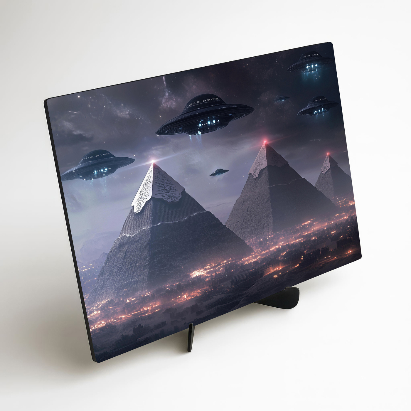 Futuristic image of pyramids and UFO - Star apocalypse