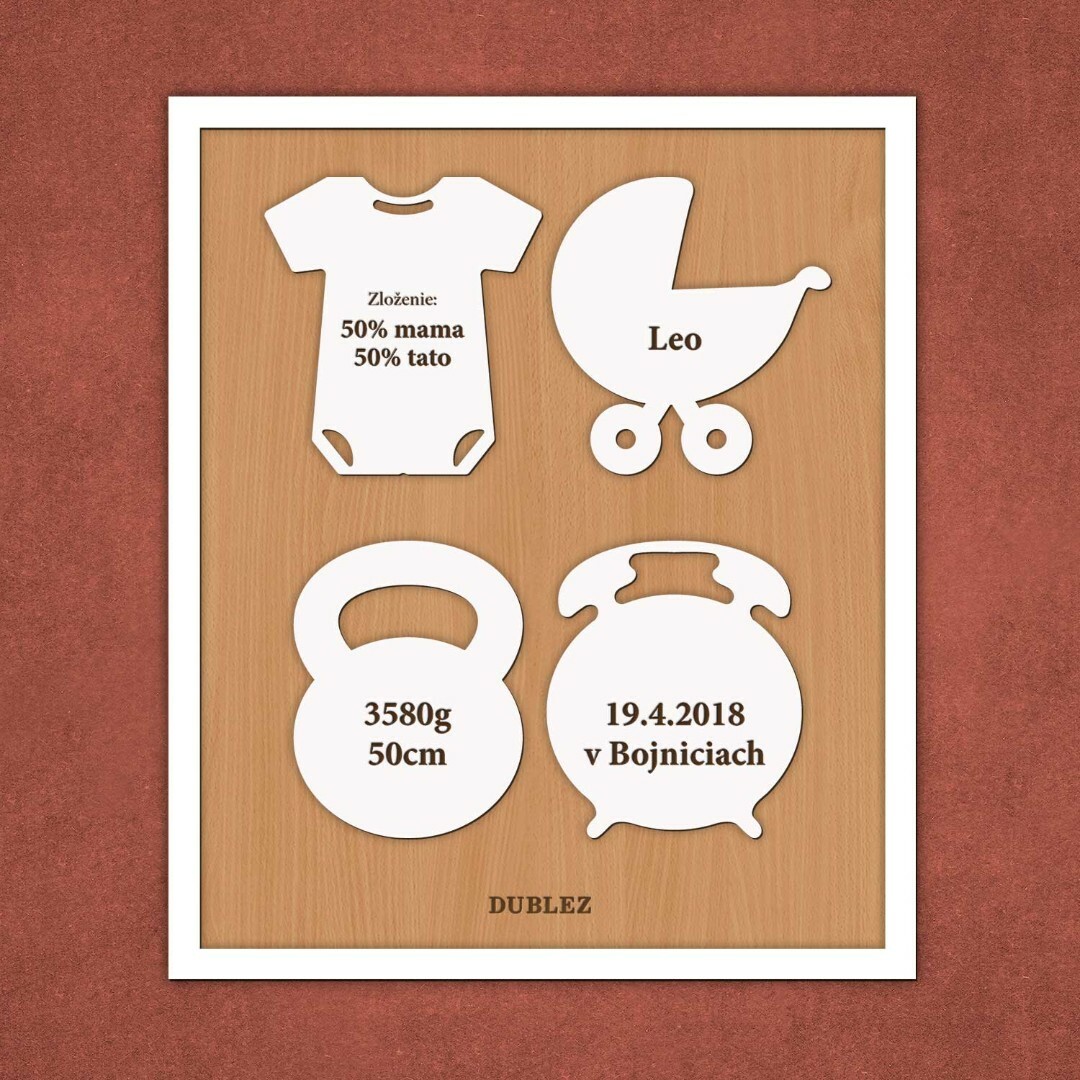 Drevená pamätná tabuľka pre novorodenca  | Biela / Buk