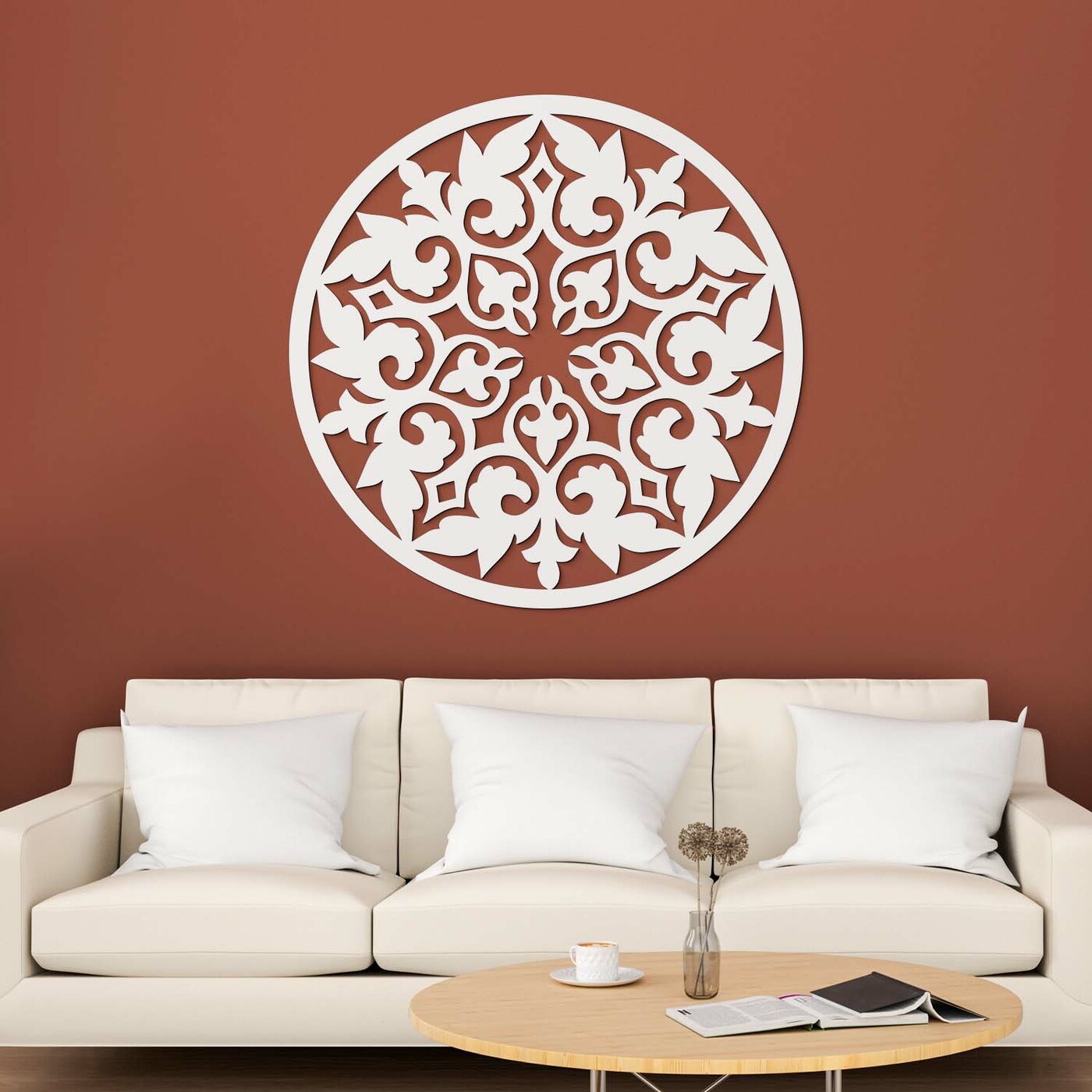 Secesný ornament na stenu z dreva - Flower | Biela