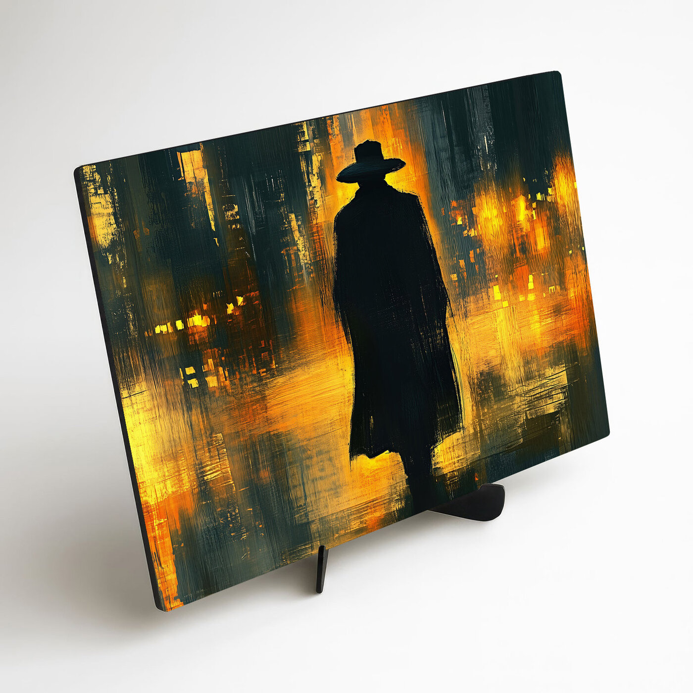 Drevený obraz do interiéru - Muž v nočnom meste