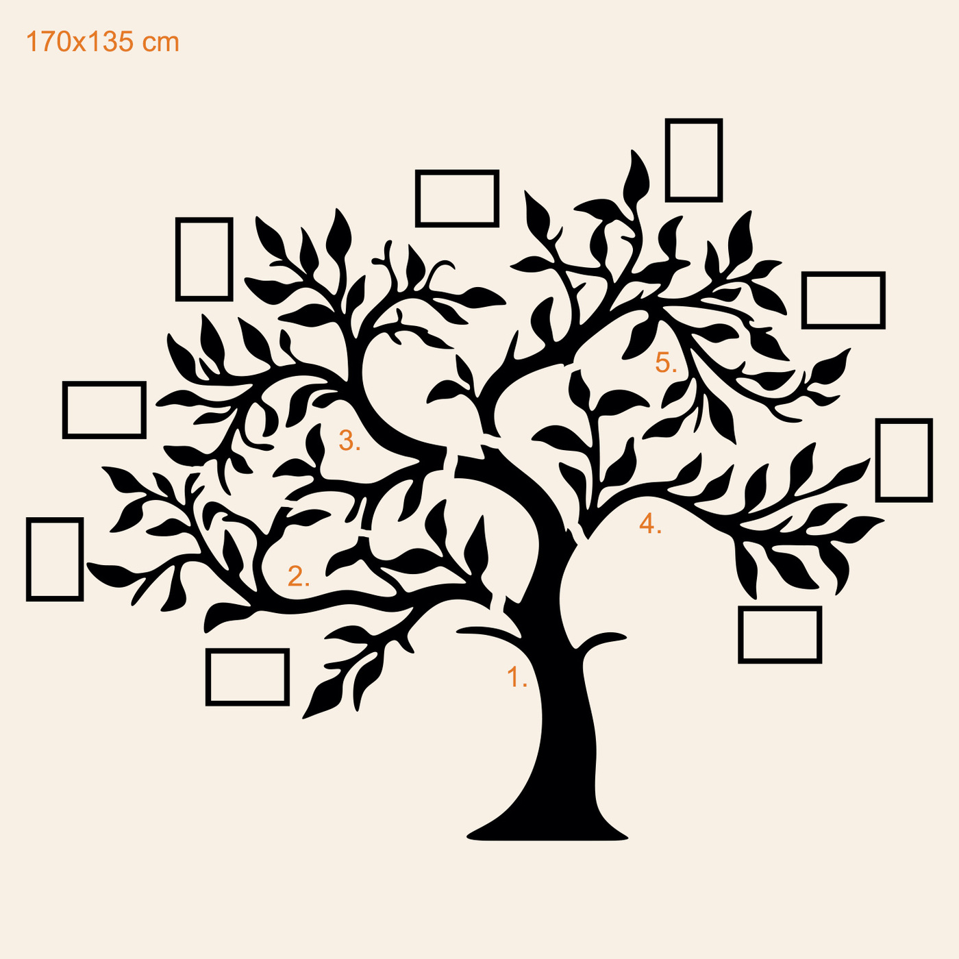 Dřevěná samolepka na zeď - Strom s fotkami | 170x135 cm