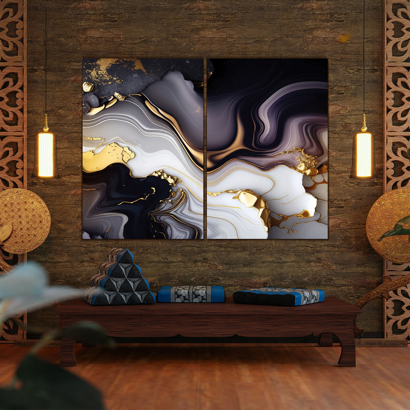 Wooden Colorful Wall Art - Marble | 136x90 cm