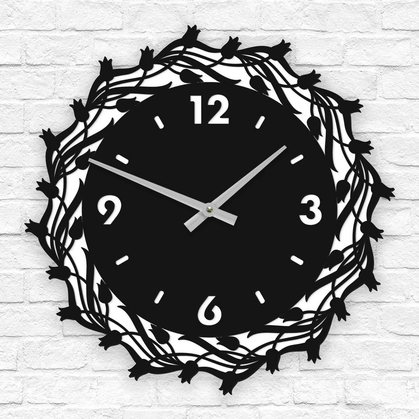 Drevené hodiny do obývačky - Tulipány | Čierna