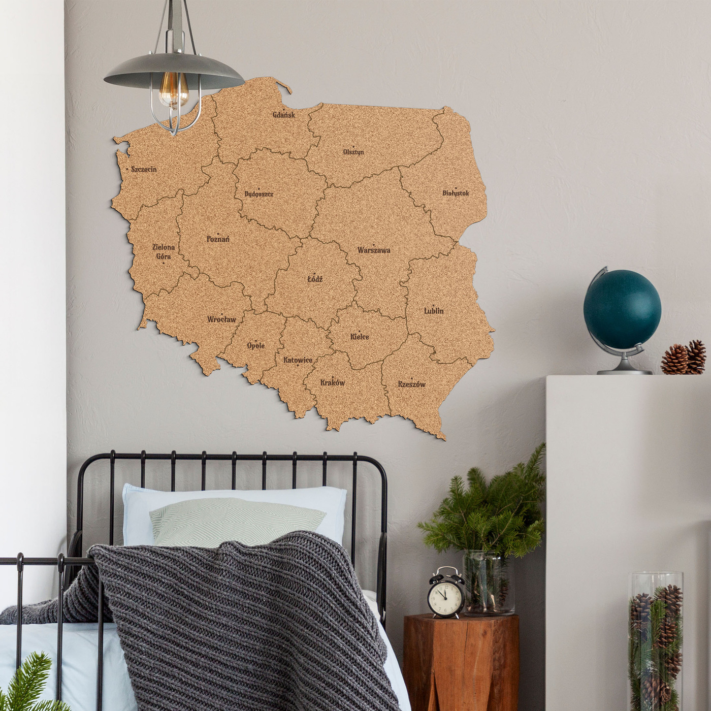 Korková mapa Polska s okresy a městy