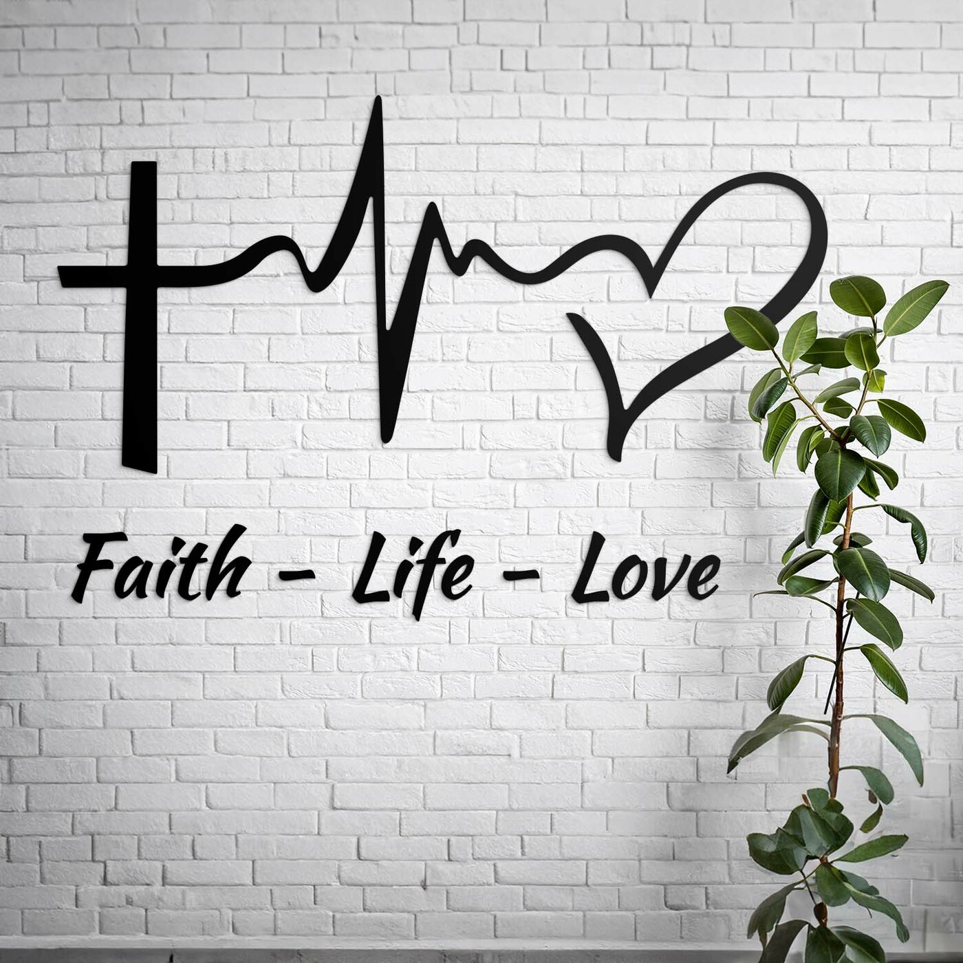 Wooden Christian Sticker - Faith, Life, Love | Black