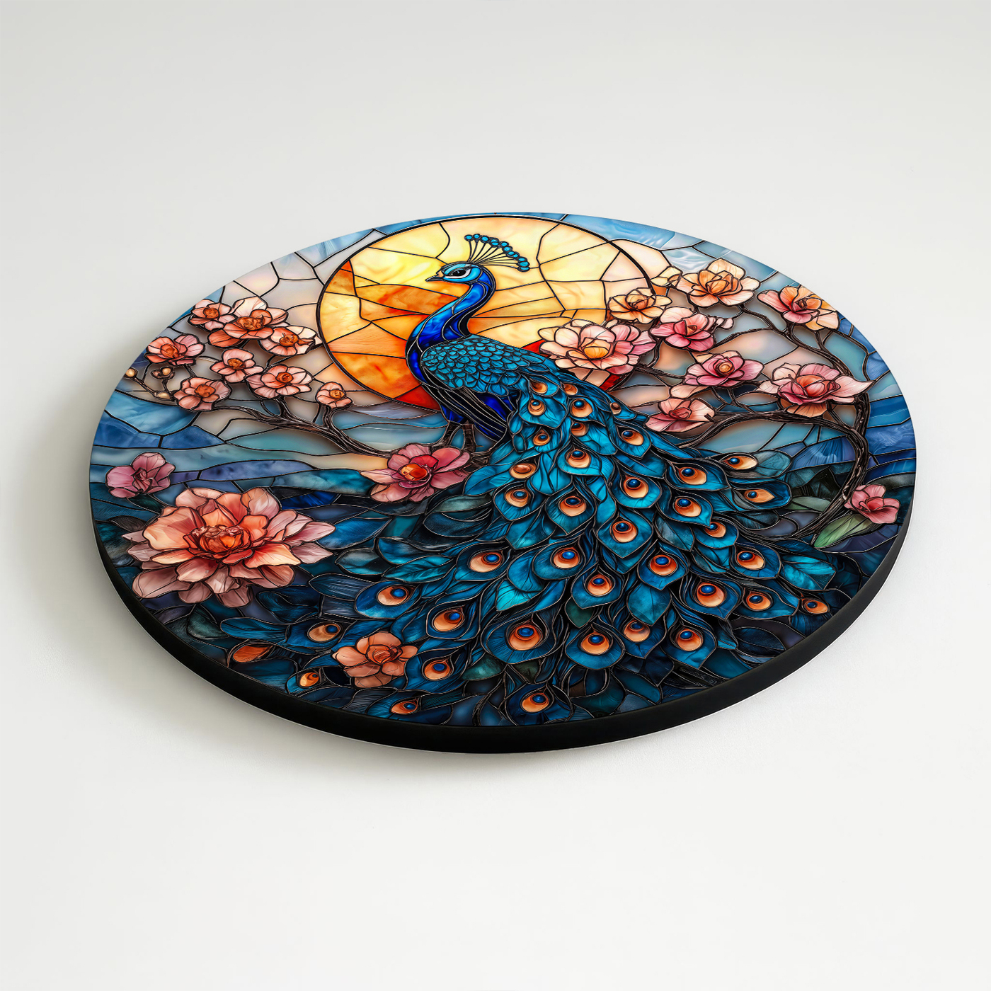 Tablou vitral rotund - Păun