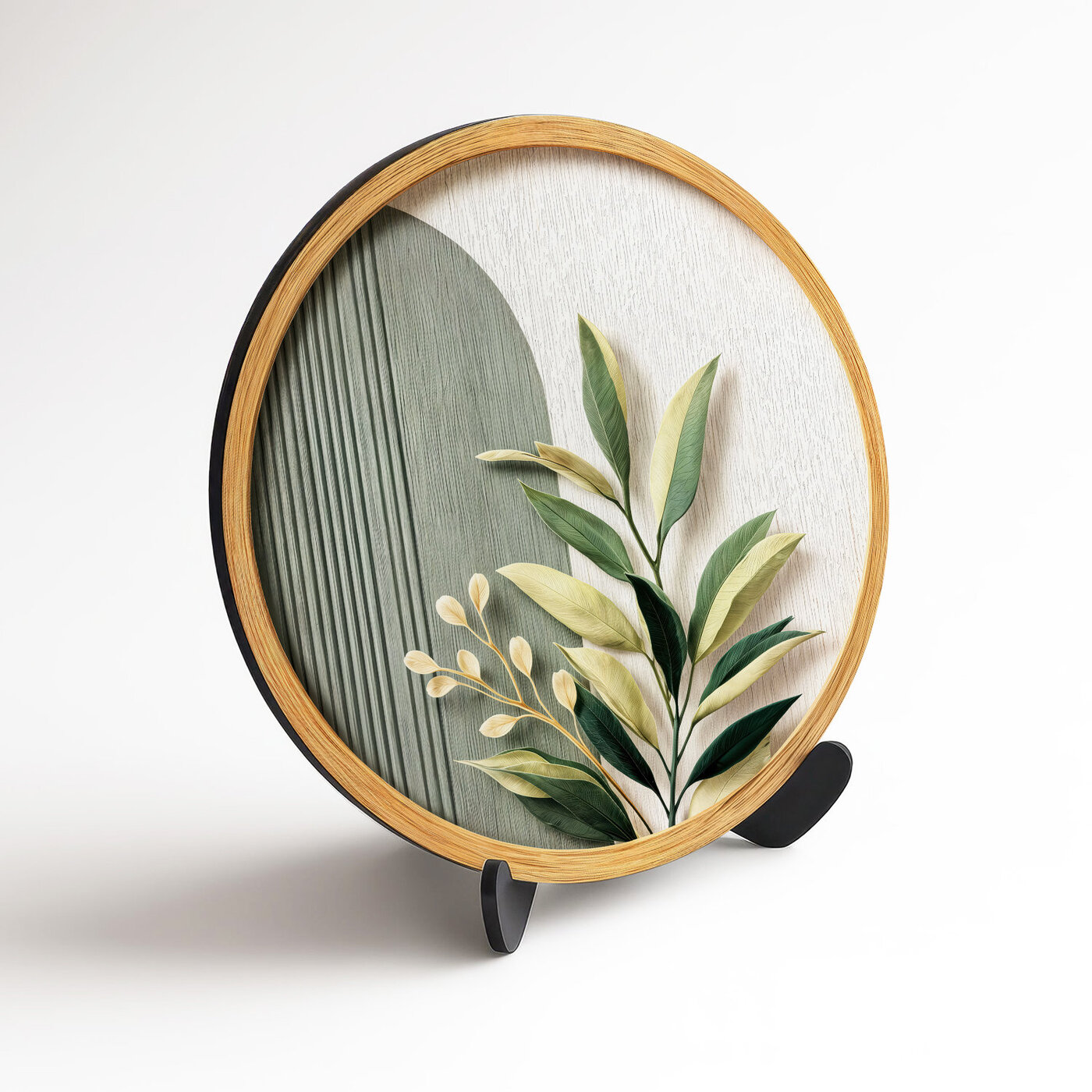 Kruhový art obraz na dreve - Botanica