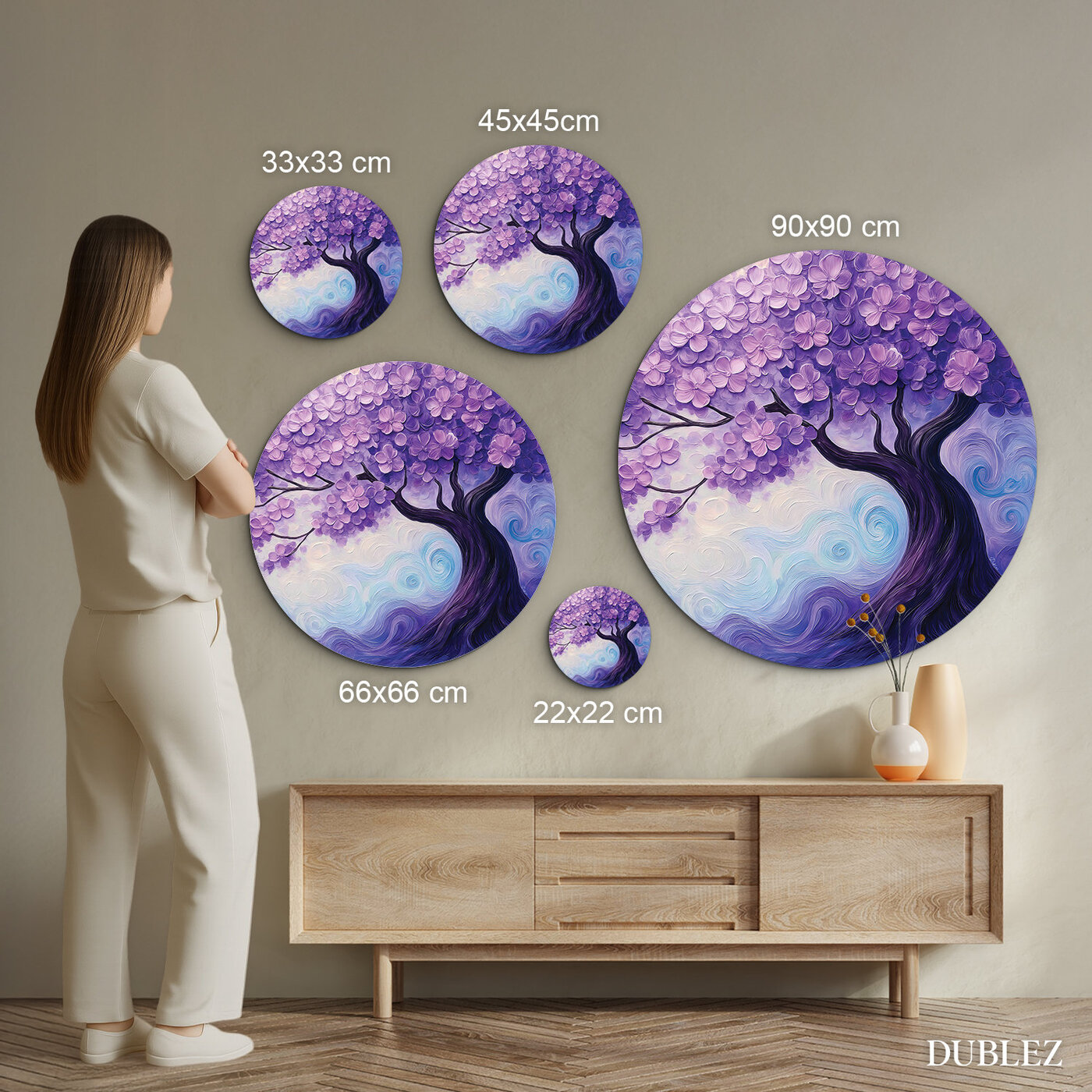 Drevený obraz stromu - Fialový sen