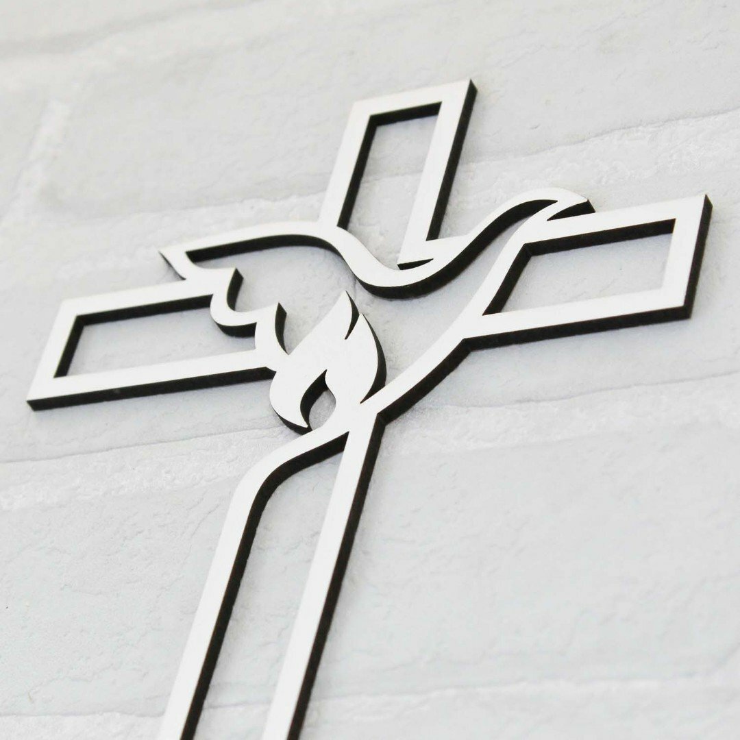 Christian Cross made from Wood on the Wall | White