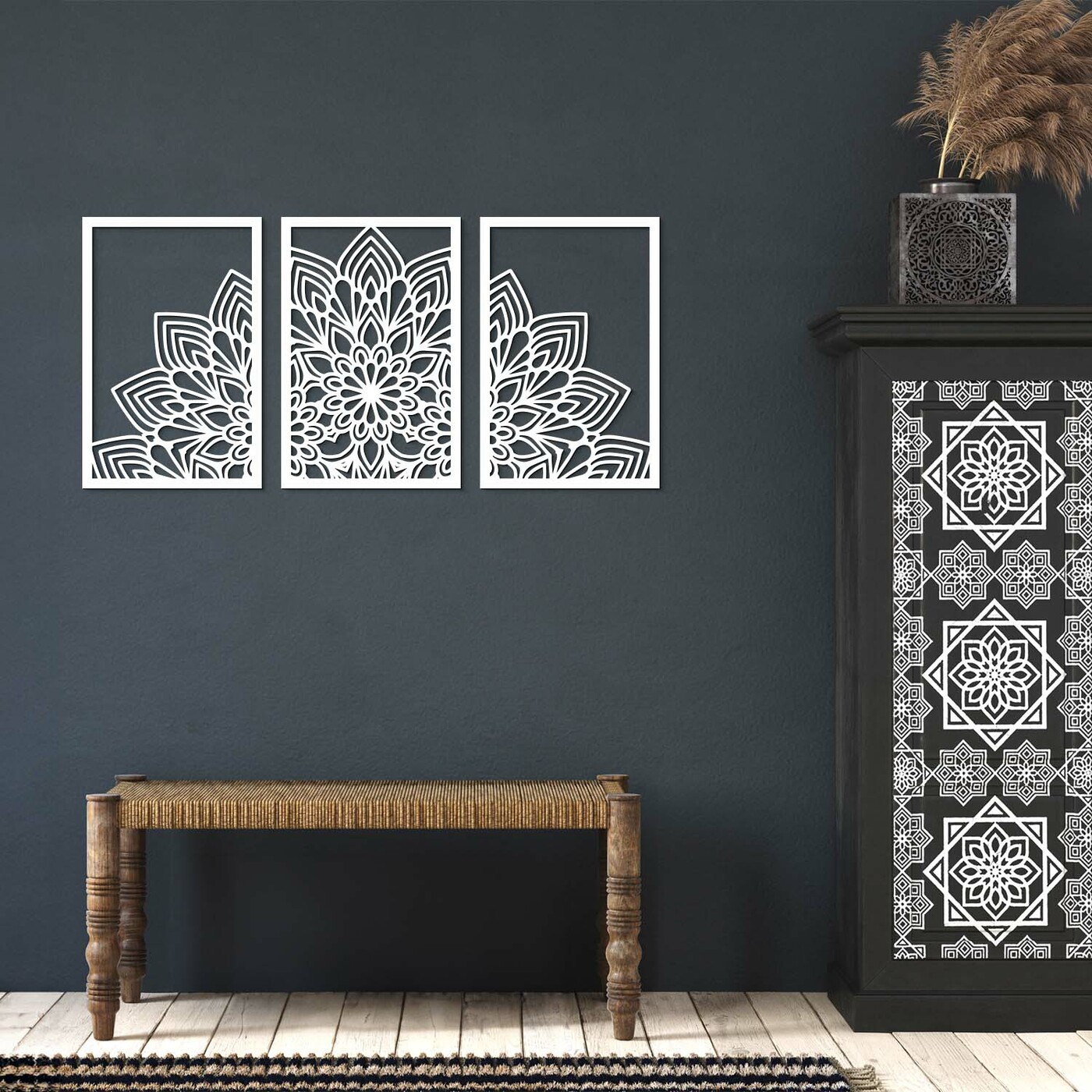 Multi-Part Mandala on the Wall - Abundance | White