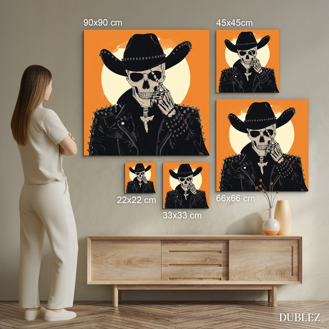 Oranžový obraz - Lebka kovboja