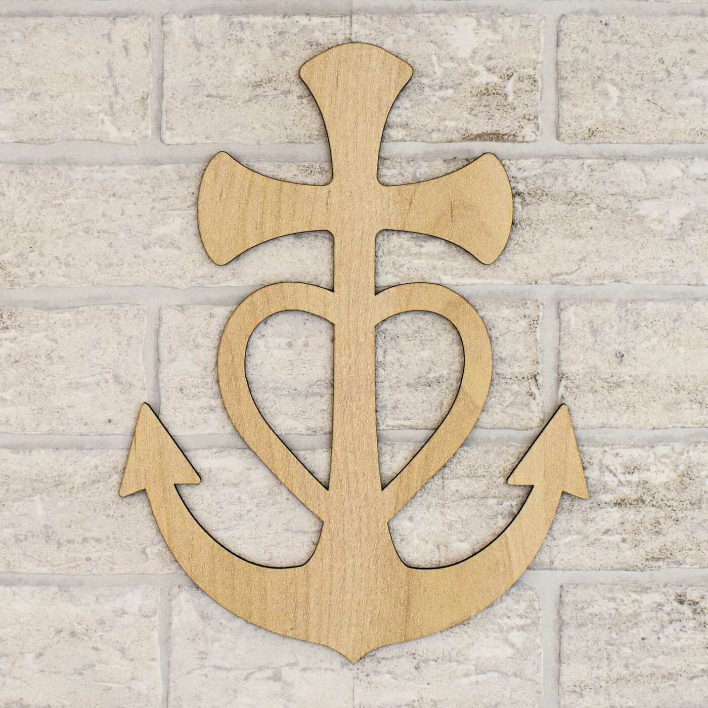 Wooden Wall Art of 3 Symbols - Heart, Anchor, Cross | Maple