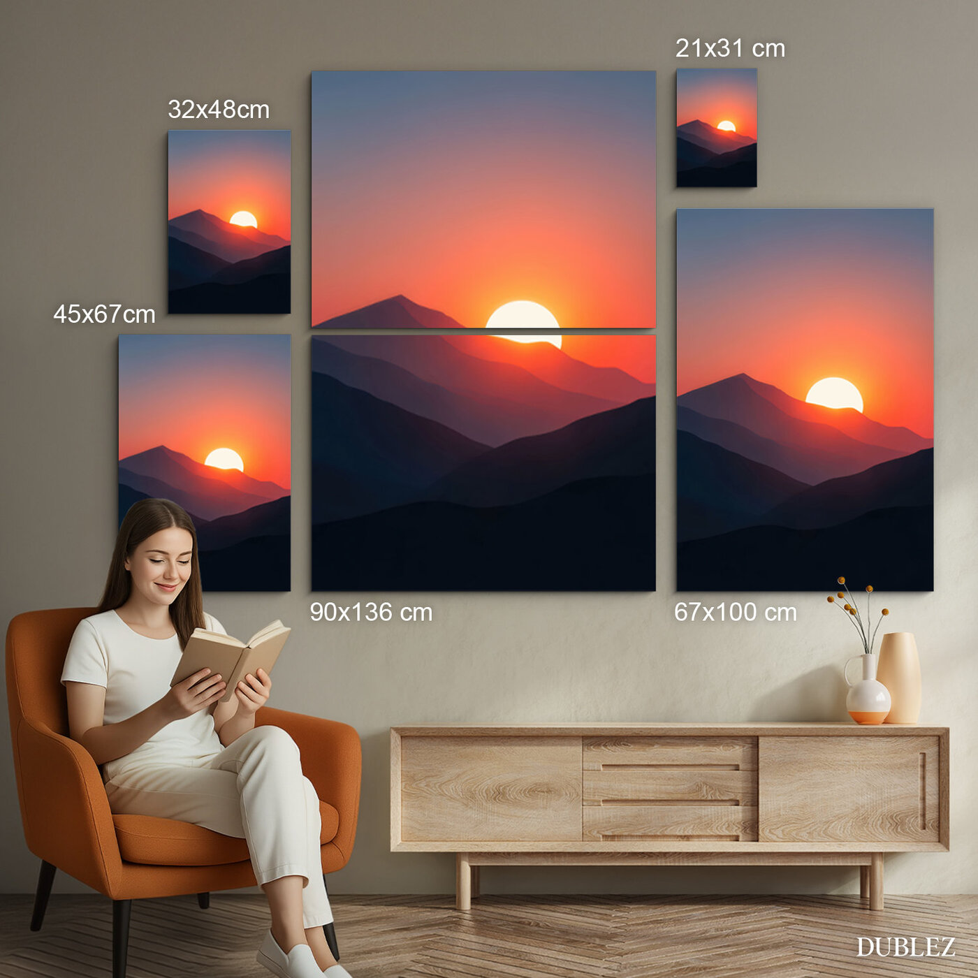 Moderní obraz hor - Západ slunce | 90x136 cm