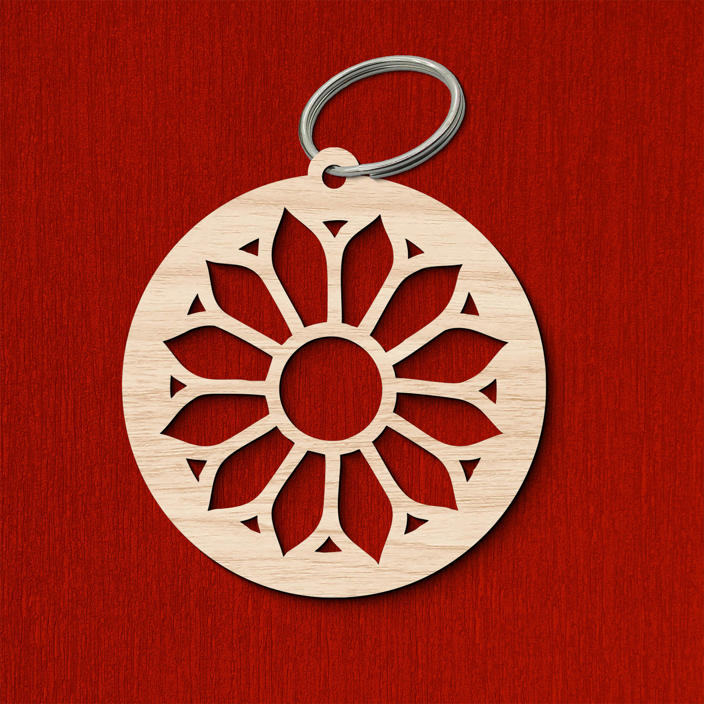 Breloc din lemn mandala - Floare de soare