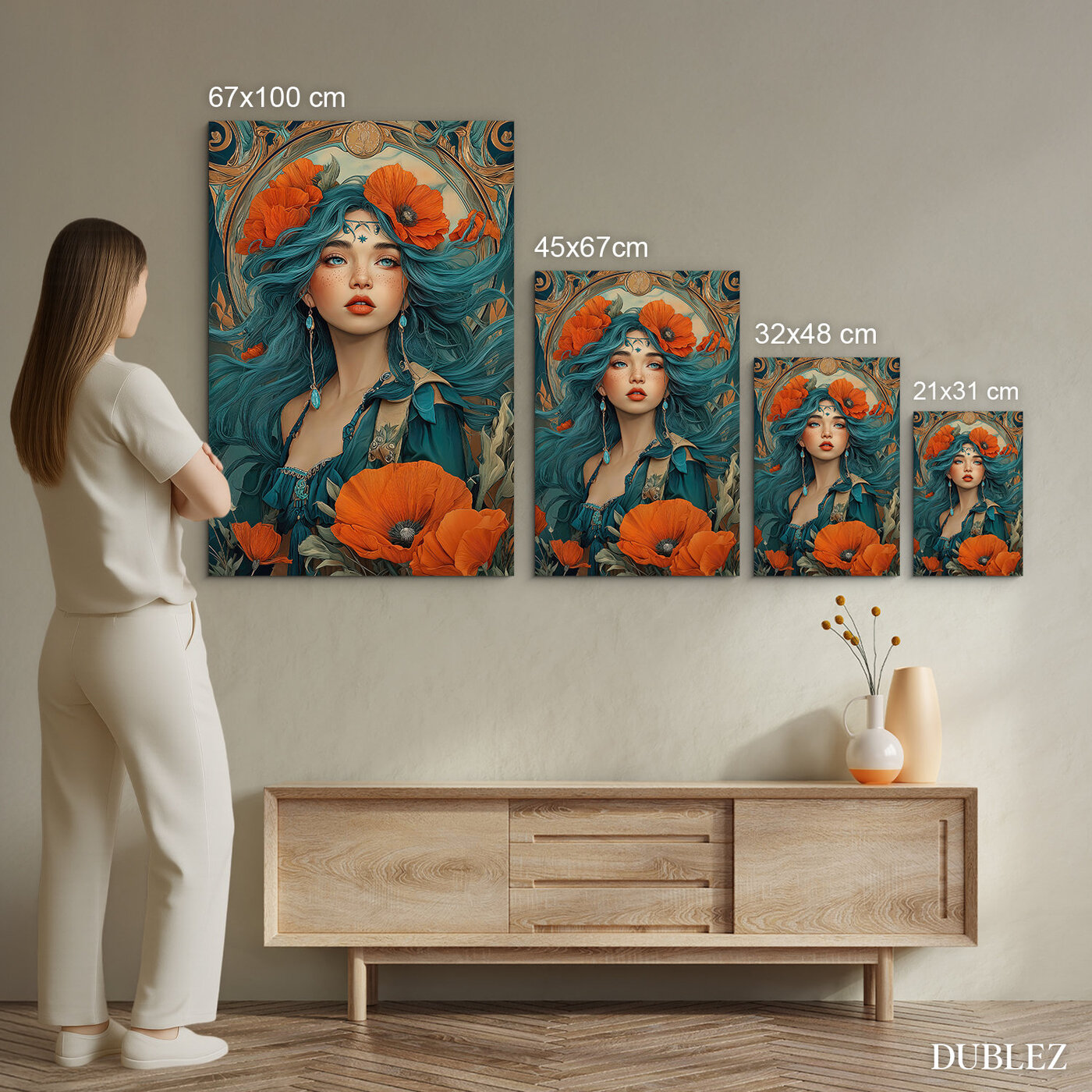 Drevený obraz na stenu - Žena v makoch