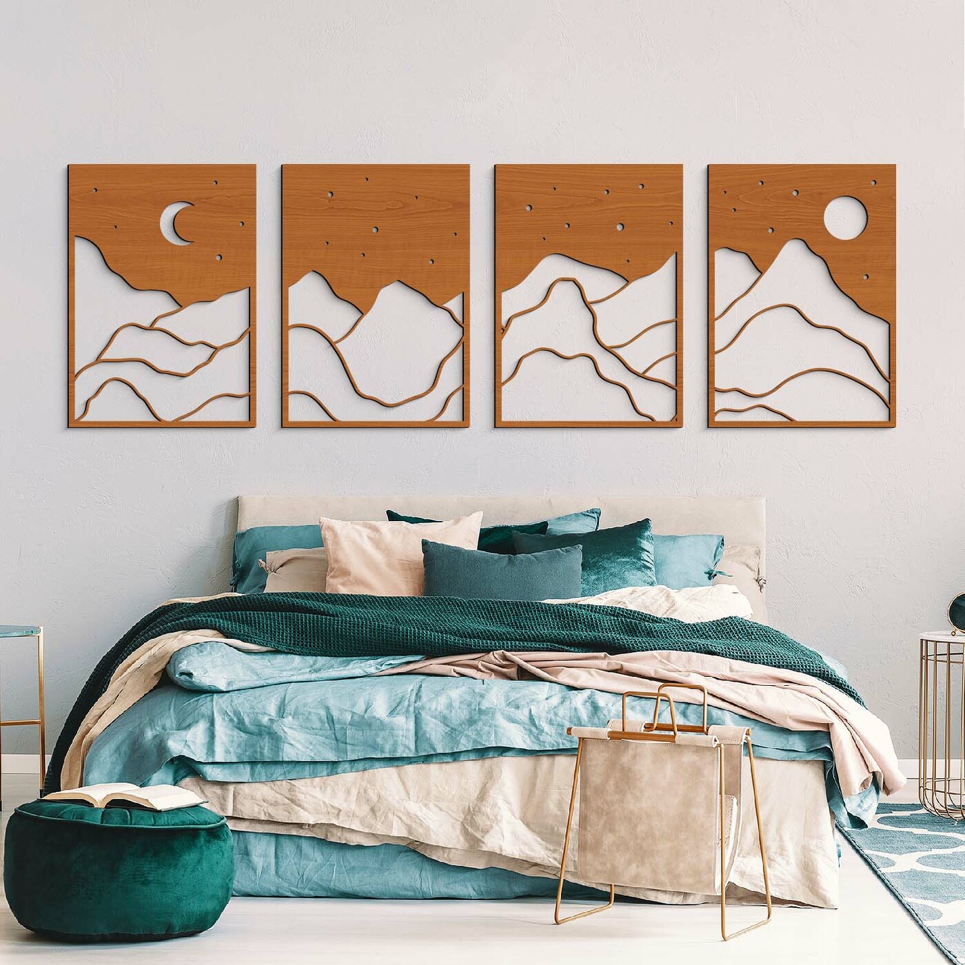 Viacdielna drevená dekorácia - Nočná obloha | Čerešňa