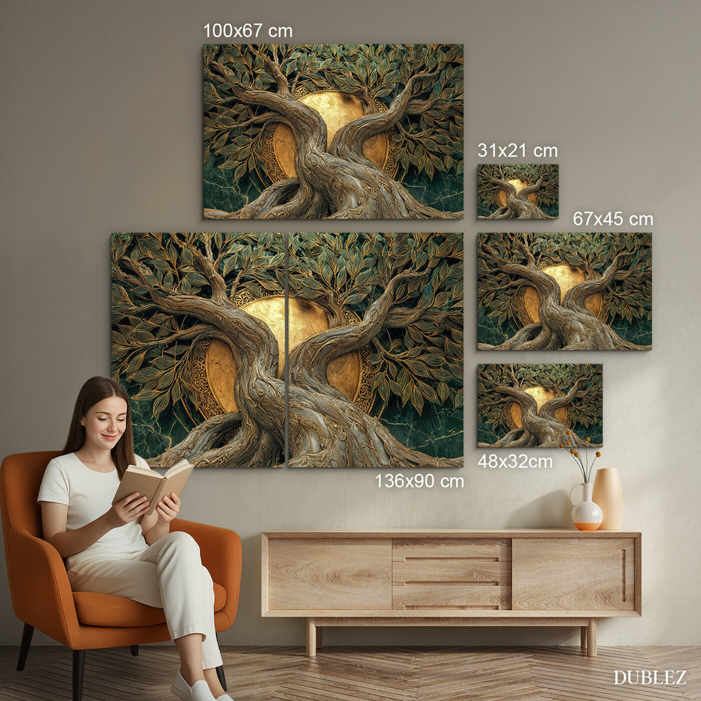 Drevený obraz - Strom slnka | 136x90 cm