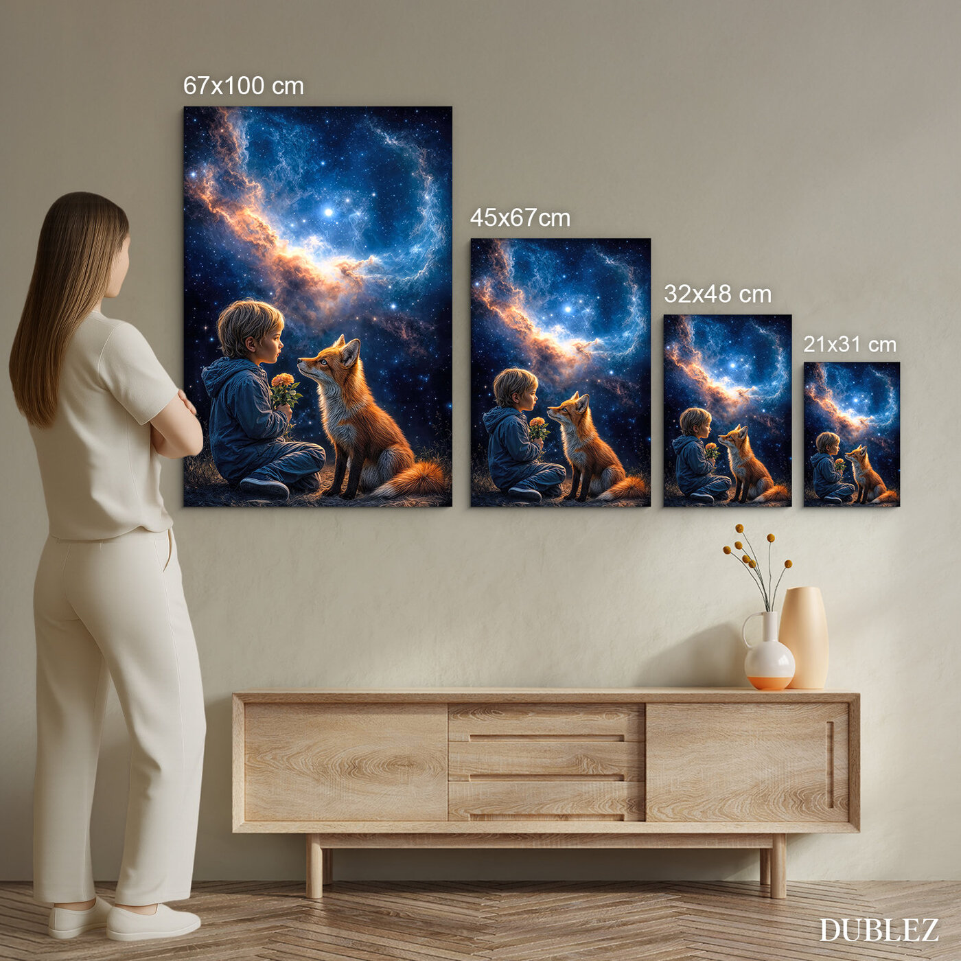 Drevený obraz na stenu - Malý princ a líška