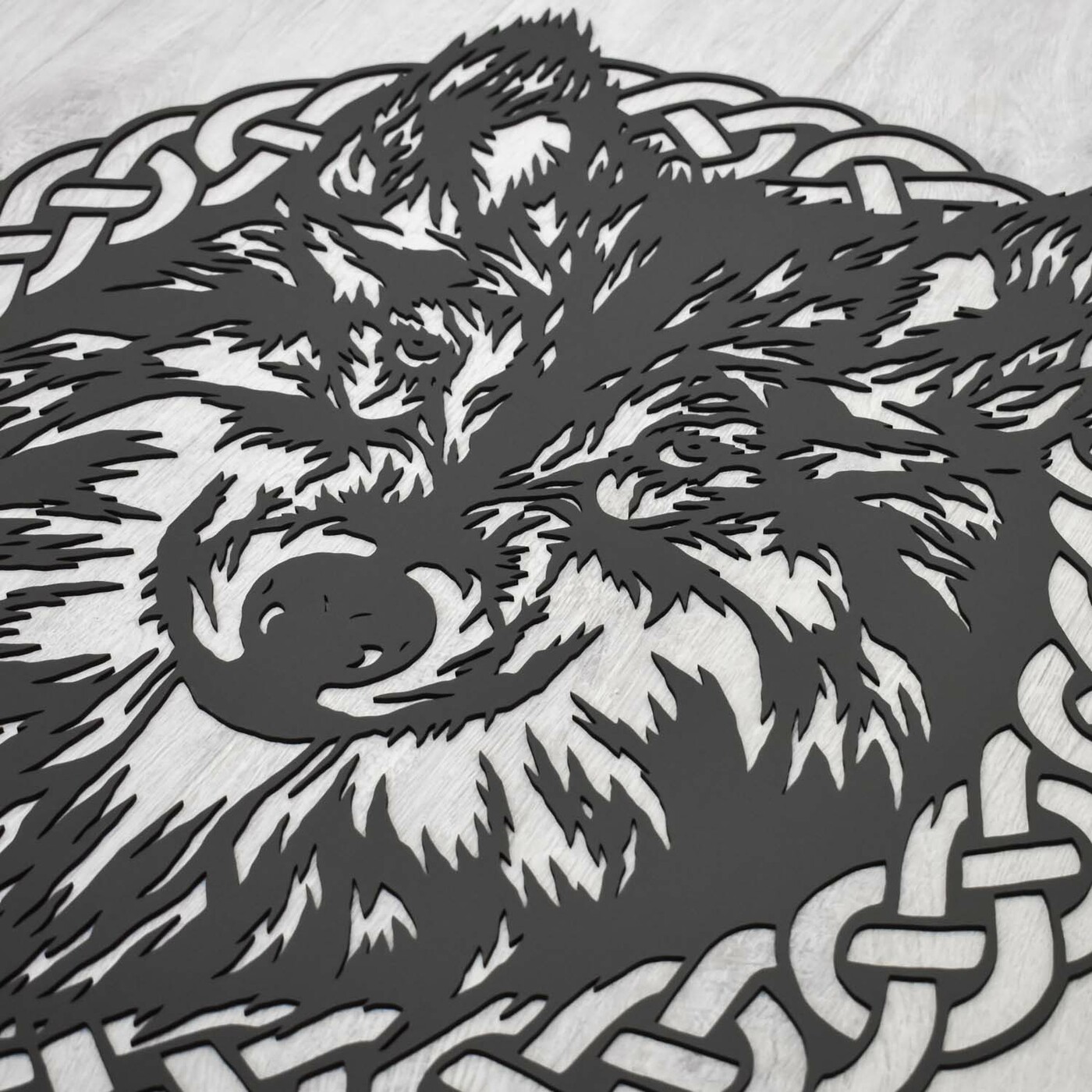 Wooden Wall Art - Wolf in Frame | Anthracite Gray