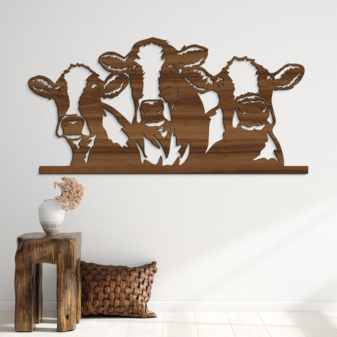 Wooden Cut-Out Wall Art - Cows | Walnut