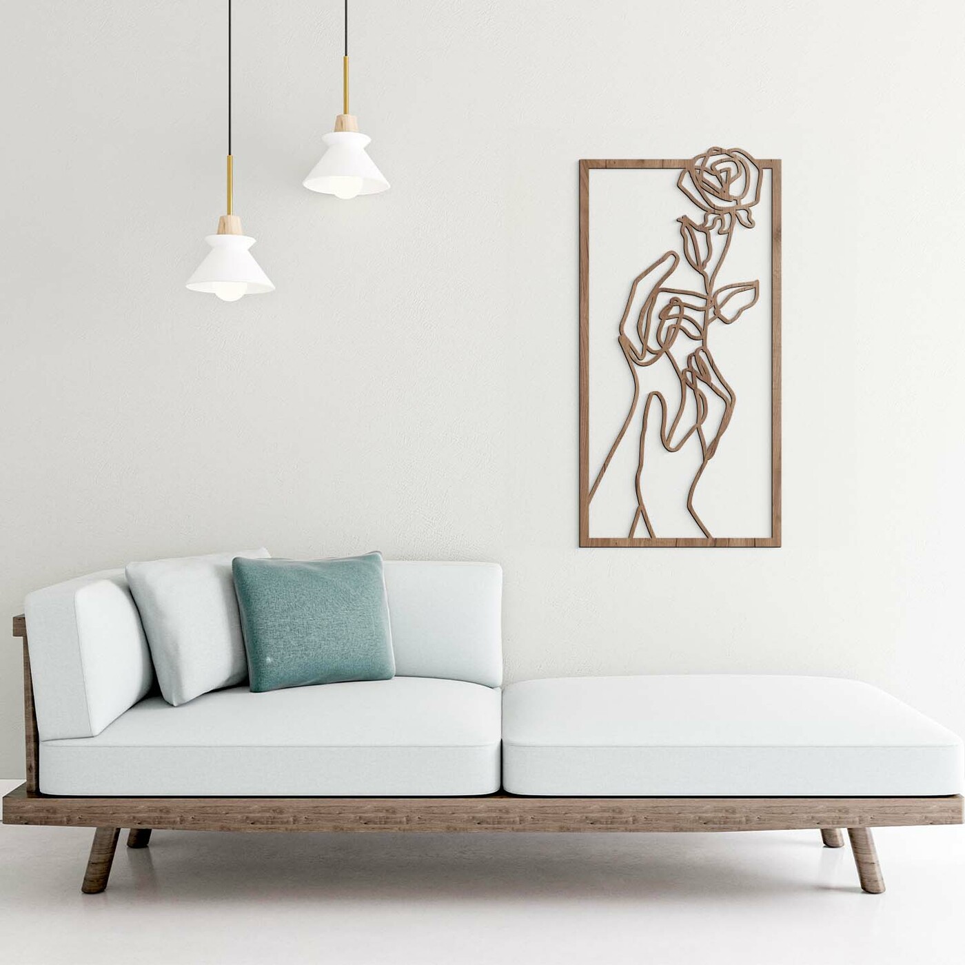 Minimalistický drevený obraz - Ruža  | Dub tabakový