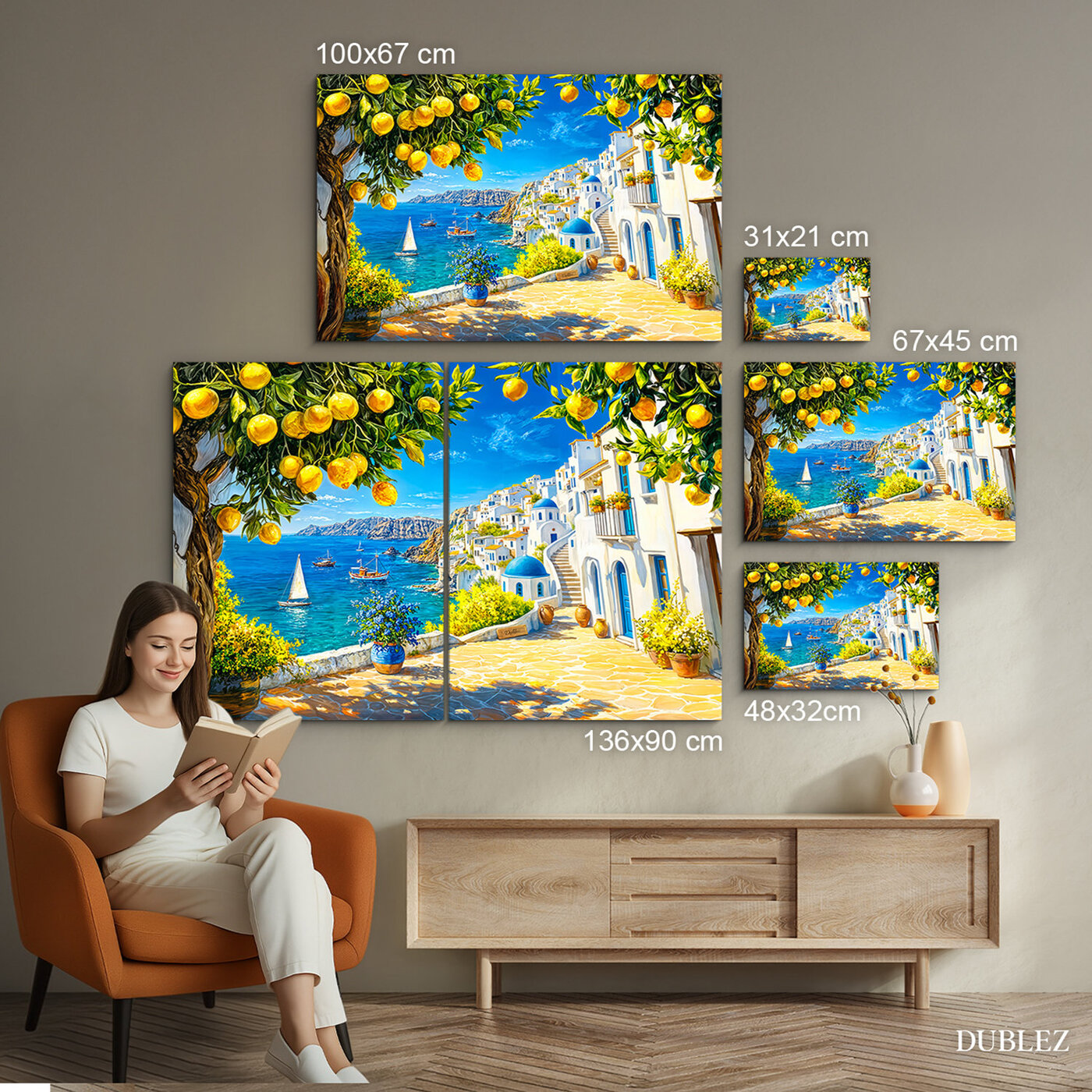 Farebný obraz na dreve - Pobrežie s modrými kupolami | 136x90 cm