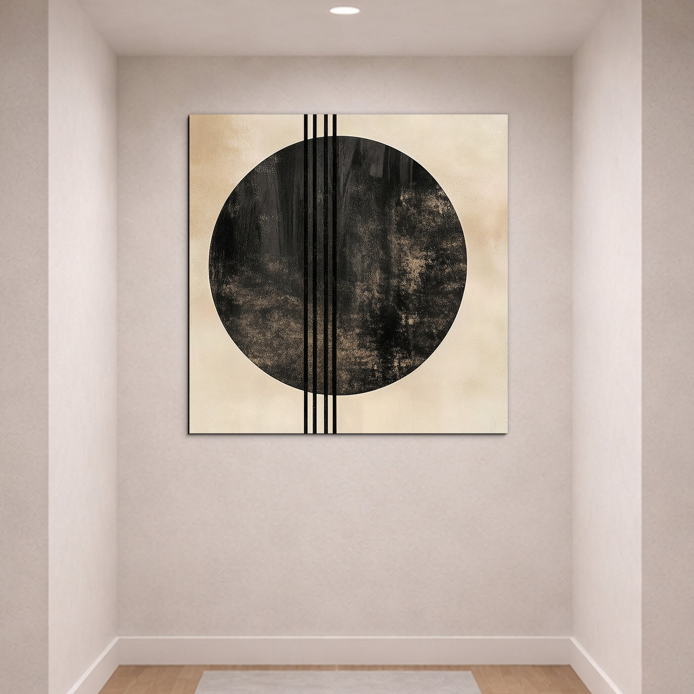 Abstract painting with a black circle