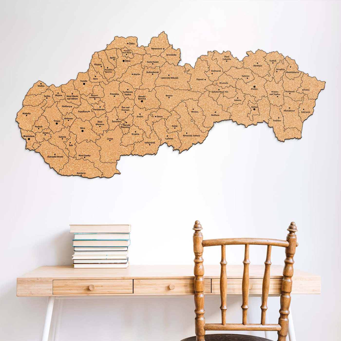 Korková mapa Slovenska - Okresné a krajské mestá