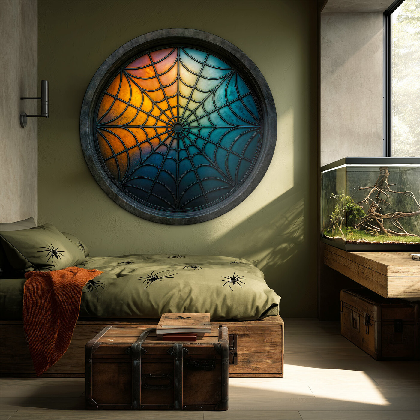 Színes kör alakú kép pókhálóval - Wednesday