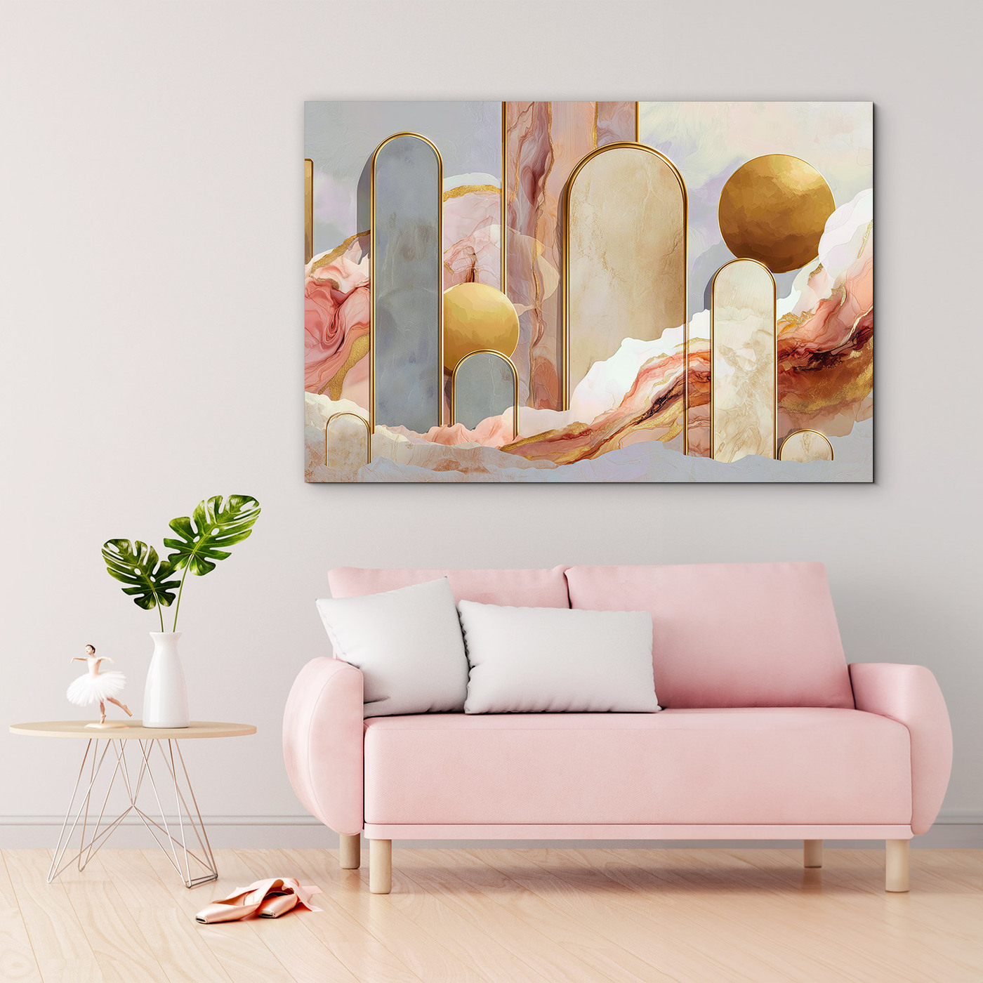 Pastelový abstraktný obraz - Zlaté oblúky