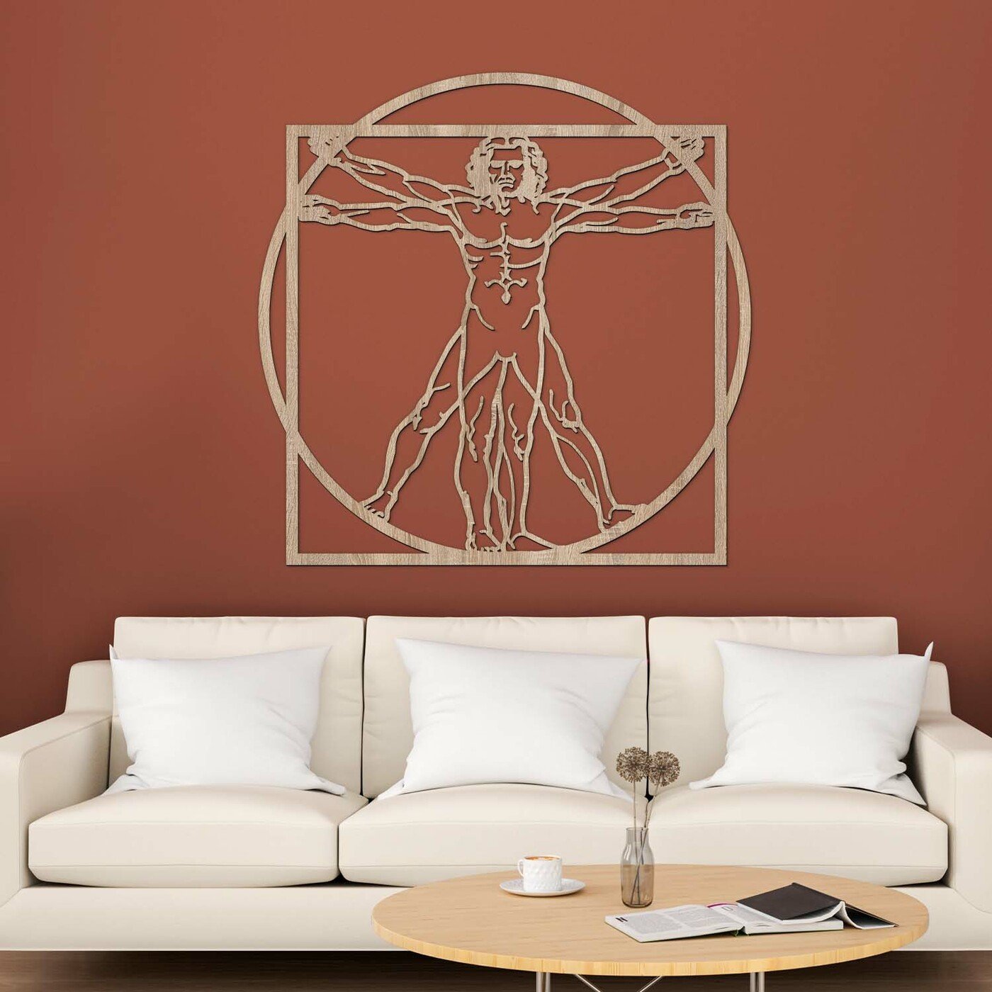 Tablou din lemn de Leonardo da Vinci - Omul Vitruvian | DUBLEZ