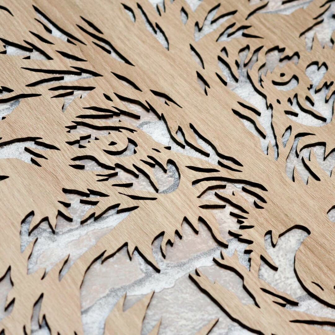 Wooden Wall Art - Wolf in Frame | Oak Sonoma