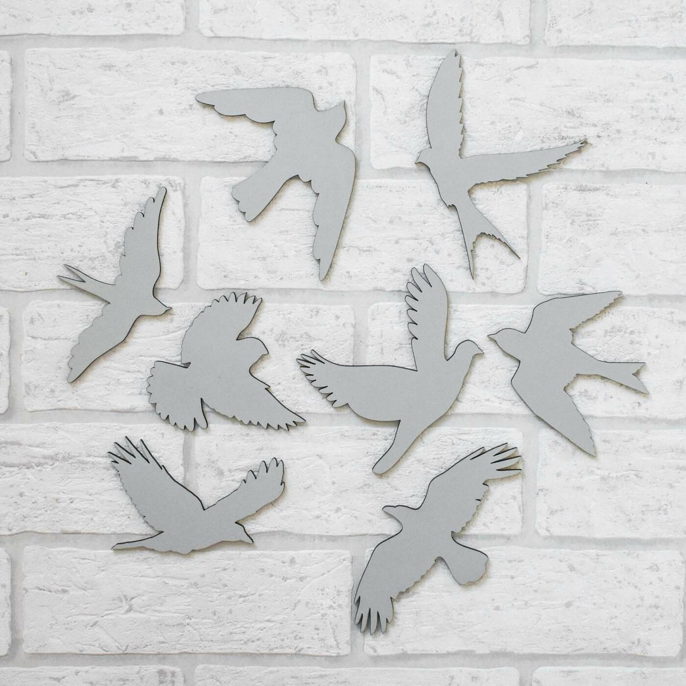 Madár dekorációk - 6 db falmatrica | Ezüst